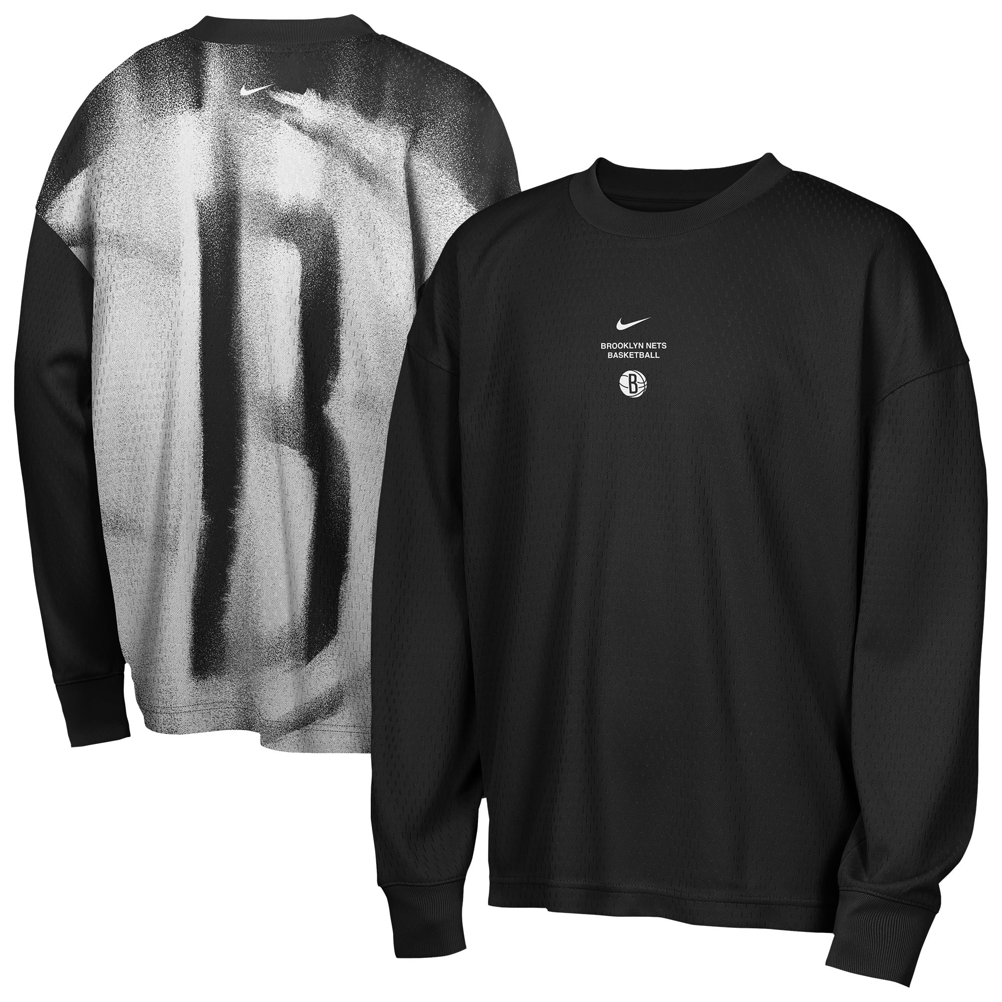 T-shirt à manches longues Nike Brooklyn Nets noir pour jeunes, édition standard 2026, performance d'avant-match