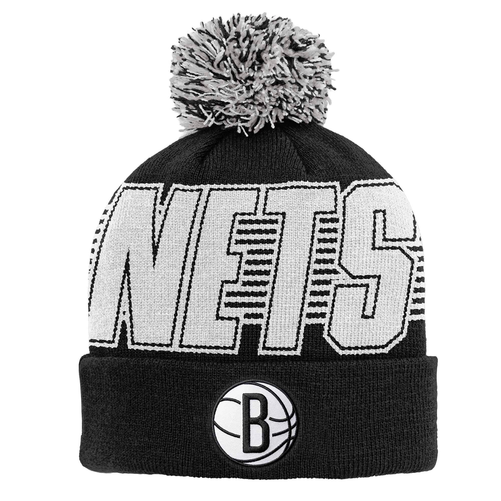 Bonnet en maille à revers Brooklyn Nets noir pour enfant Outerstuff avec pompon