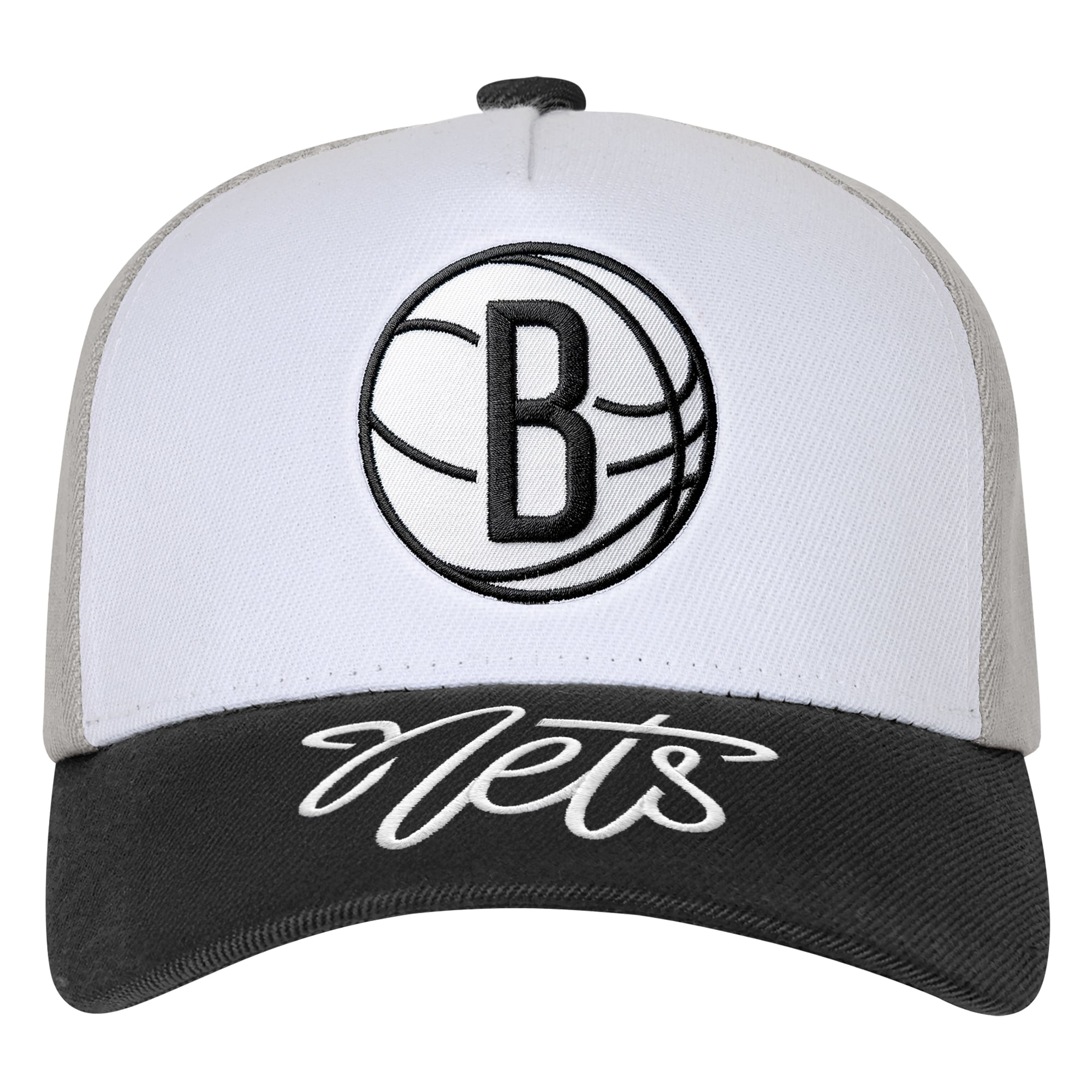 Casquette ajustable pré-courbée à trois boutons, logo Brooklyn Nets, blanche et noire, pour jeunes de la marque Outerstuff.