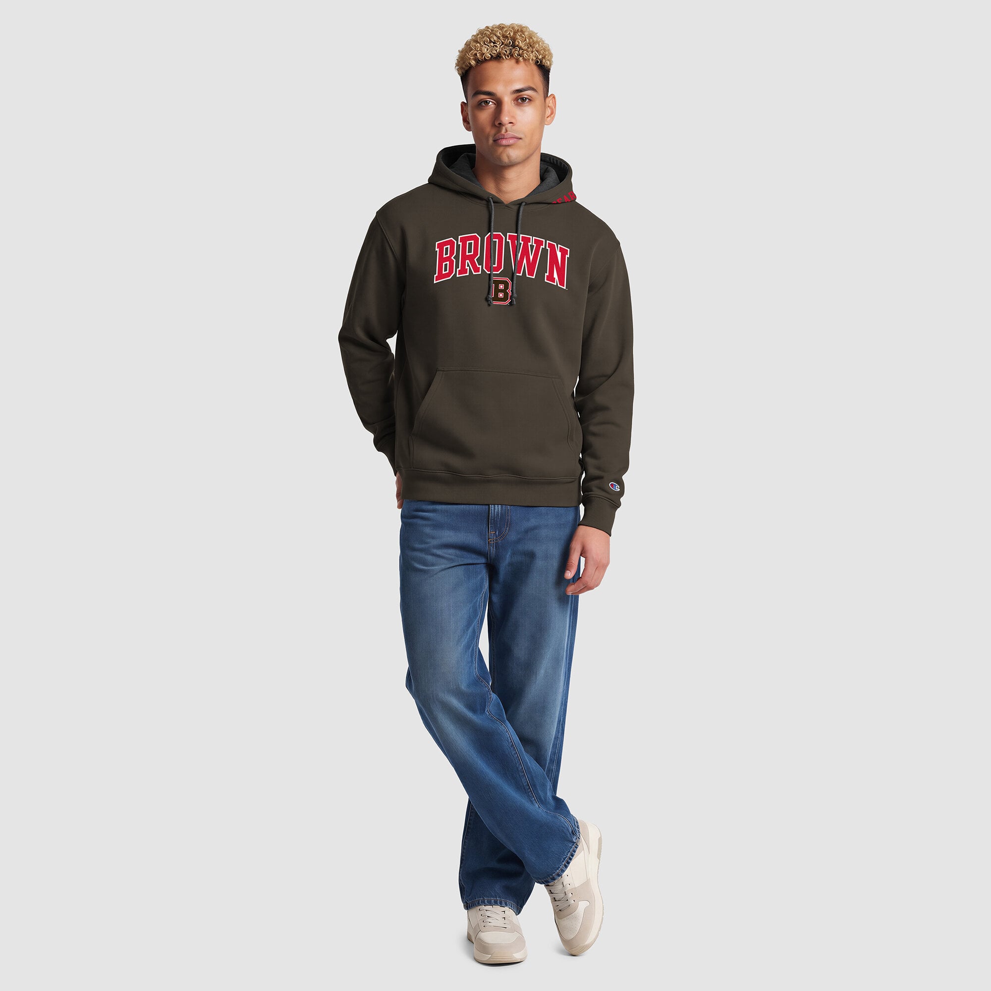 Sweat à capuche Champion marron/gris chiné pour homme avec ours bruns contrastés