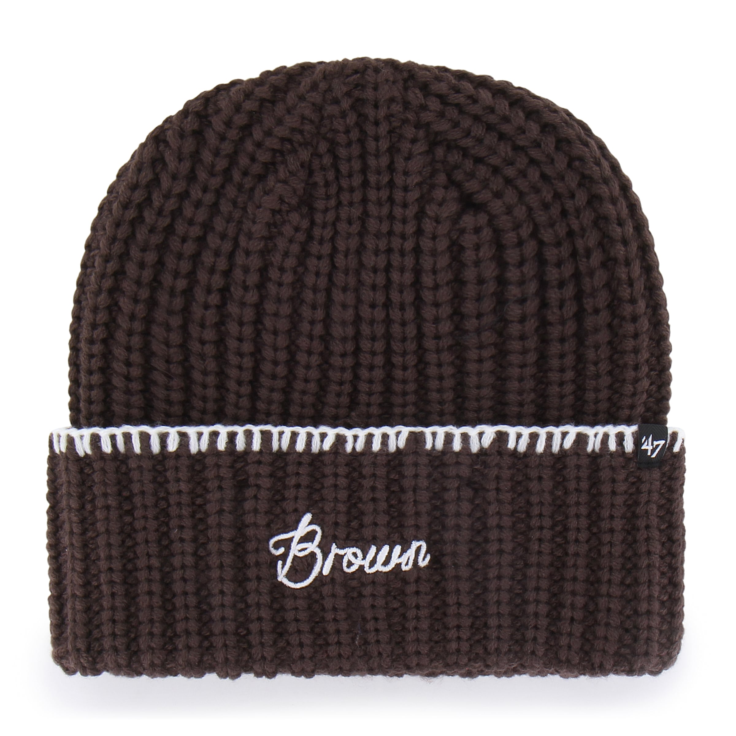 Bonnet à revers en maille point de couverture « Ours bruns » pour femme, modèle 47.