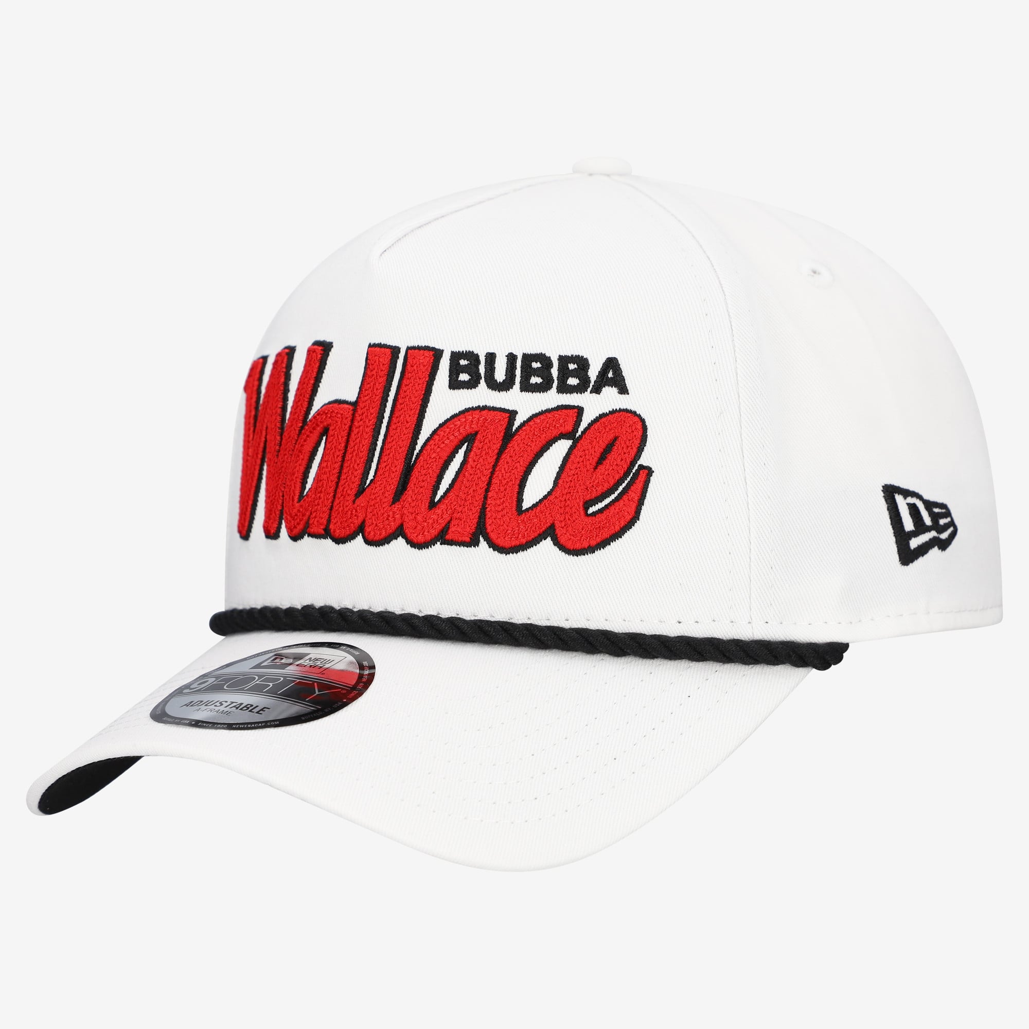Men's New Era White Bubba Wallace Chainstitch A-Frame Rope 9FORTY Adjustable Hat