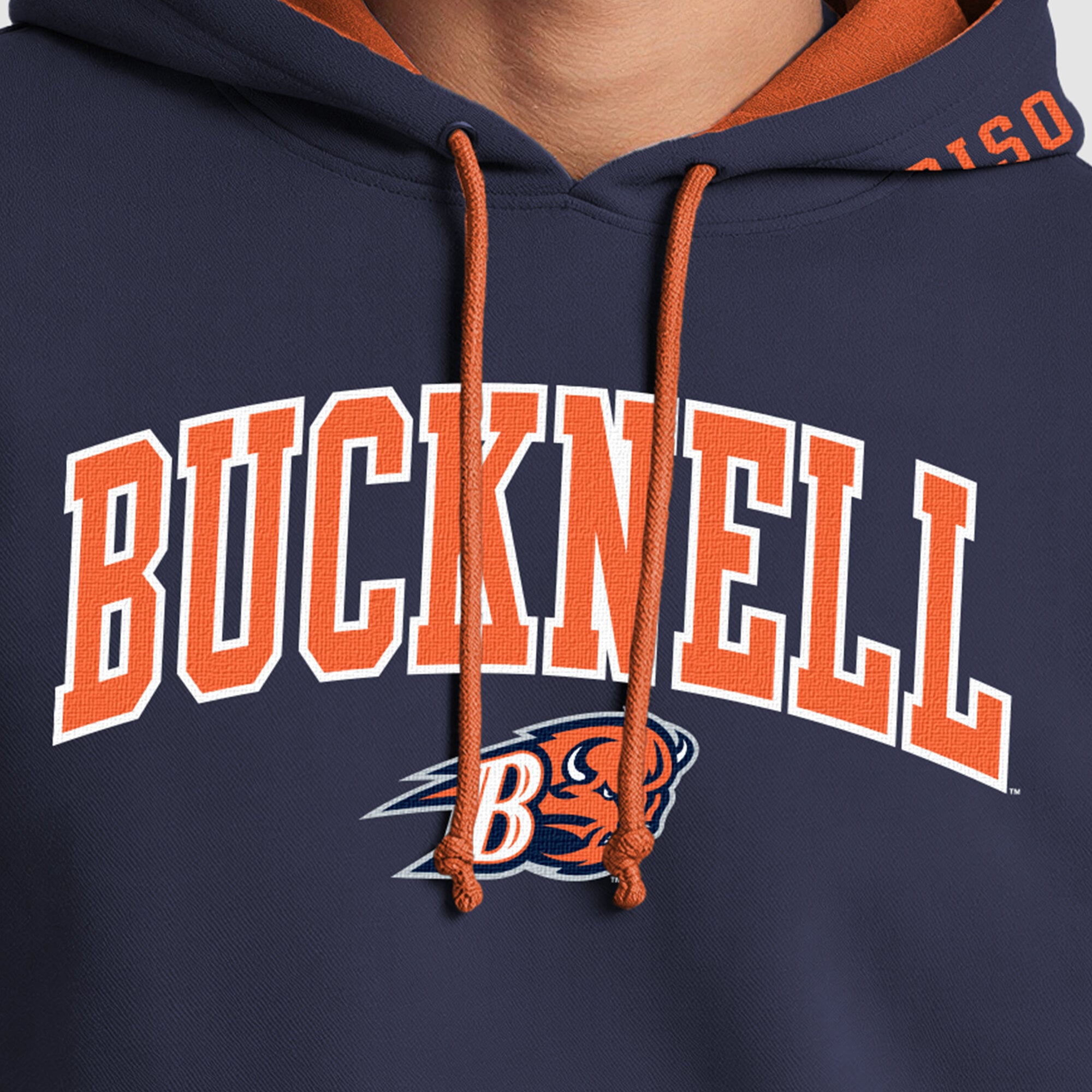 Sweat à capuche contrasté Champion pour homme, bleu marine/orange Bucknell Bison