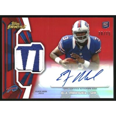 2013 Finest Rookie Patch Autographs Red Refractors #RAPEJM EJ Manuel