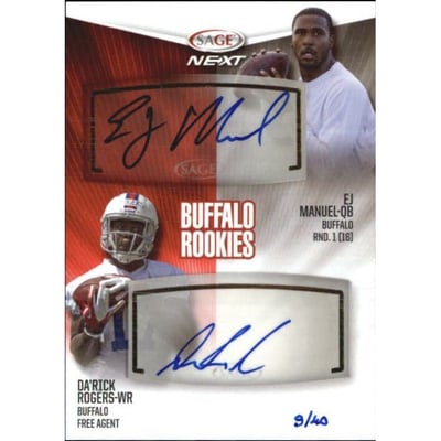 2013 SAGE Next Dual Autographs #DA15 EJ Manuel/Da'Rick Rogers/40