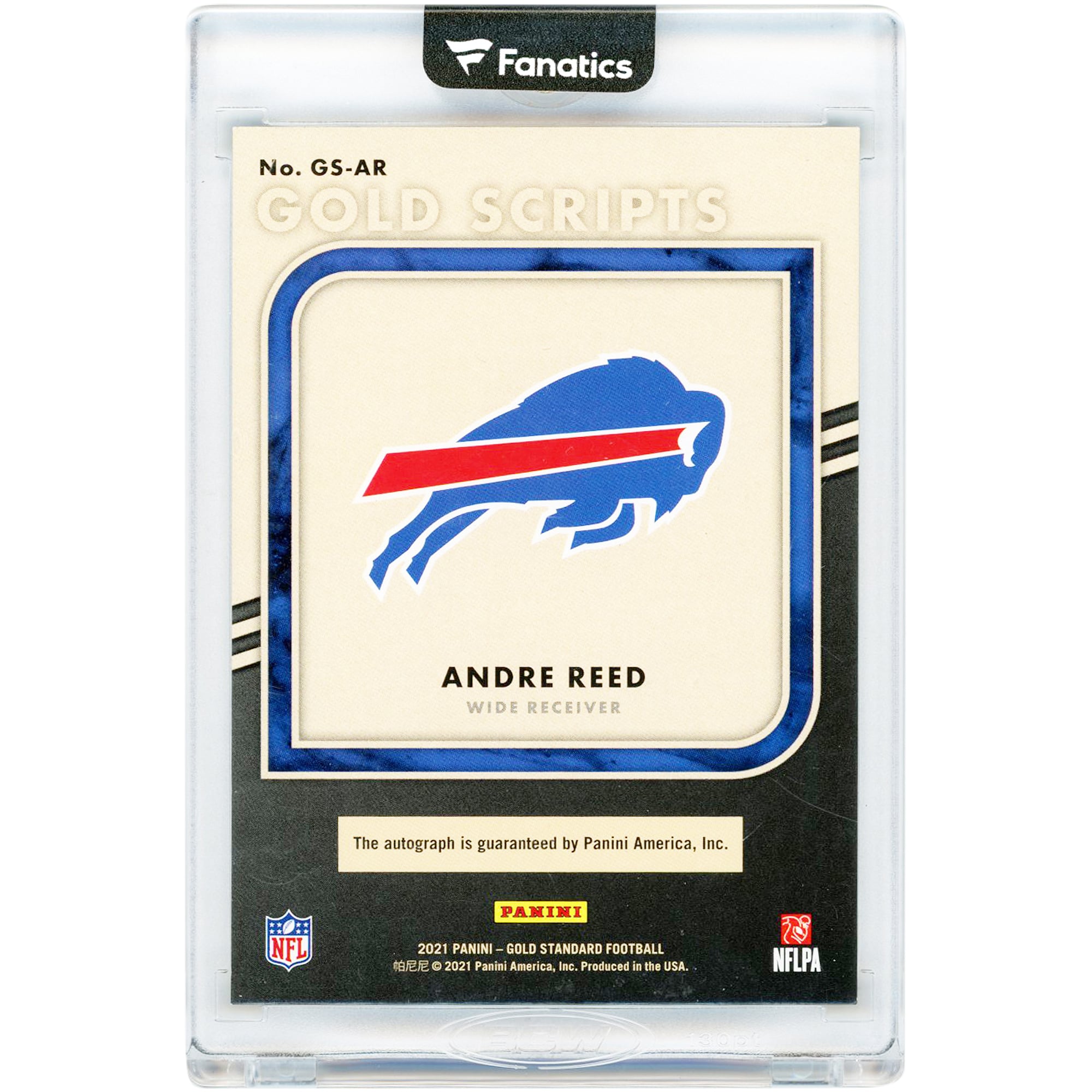Carte autographiée d'Andre Reed (Buffalo Bills) 2021 Panini Gold Standard Gold Scripts Gold Ink #GS-AR #41/49