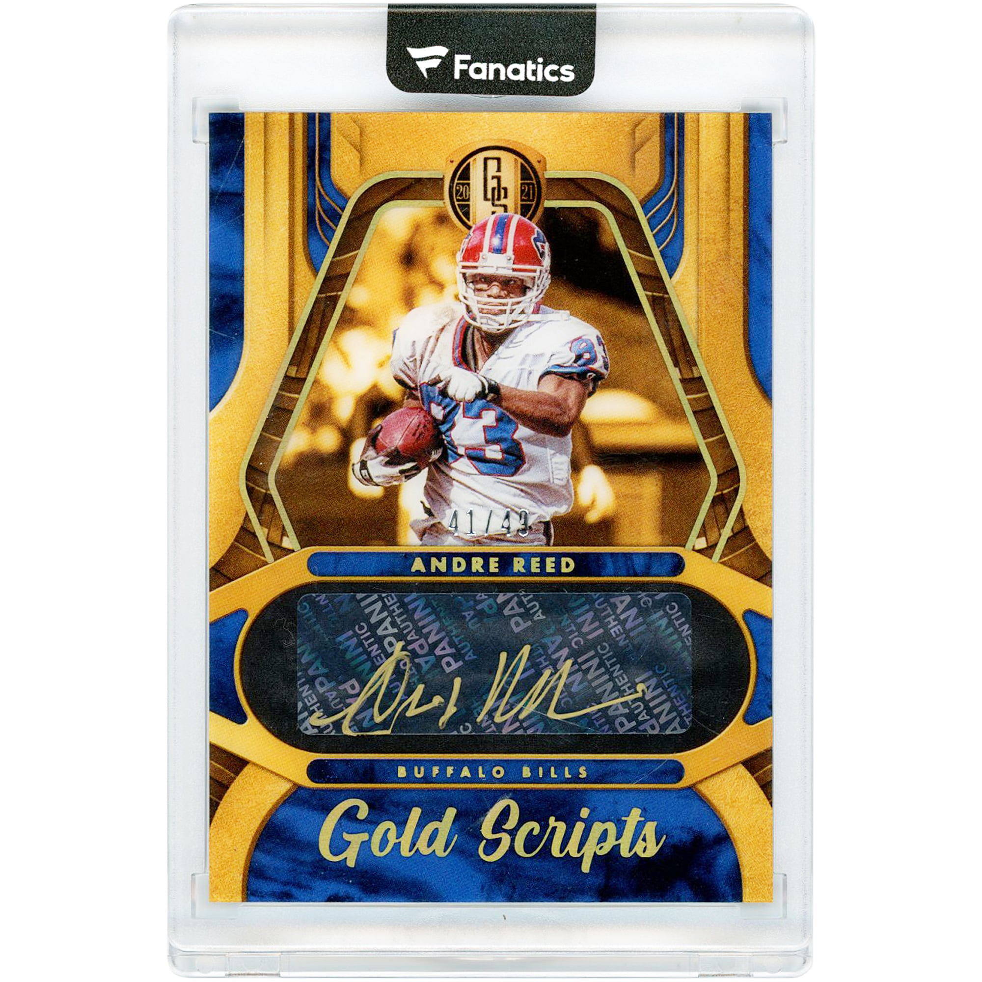 Carte autographiée d'Andre Reed (Buffalo Bills) 2021 Panini Gold Standard Gold Scripts Gold Ink #GS-AR #41/49