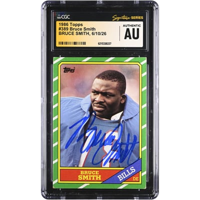 Bruce Smith Buffalo Bills Autographed 1986 Topps #389 CGC Fanatics Witnessed Authenticated Rookie Card