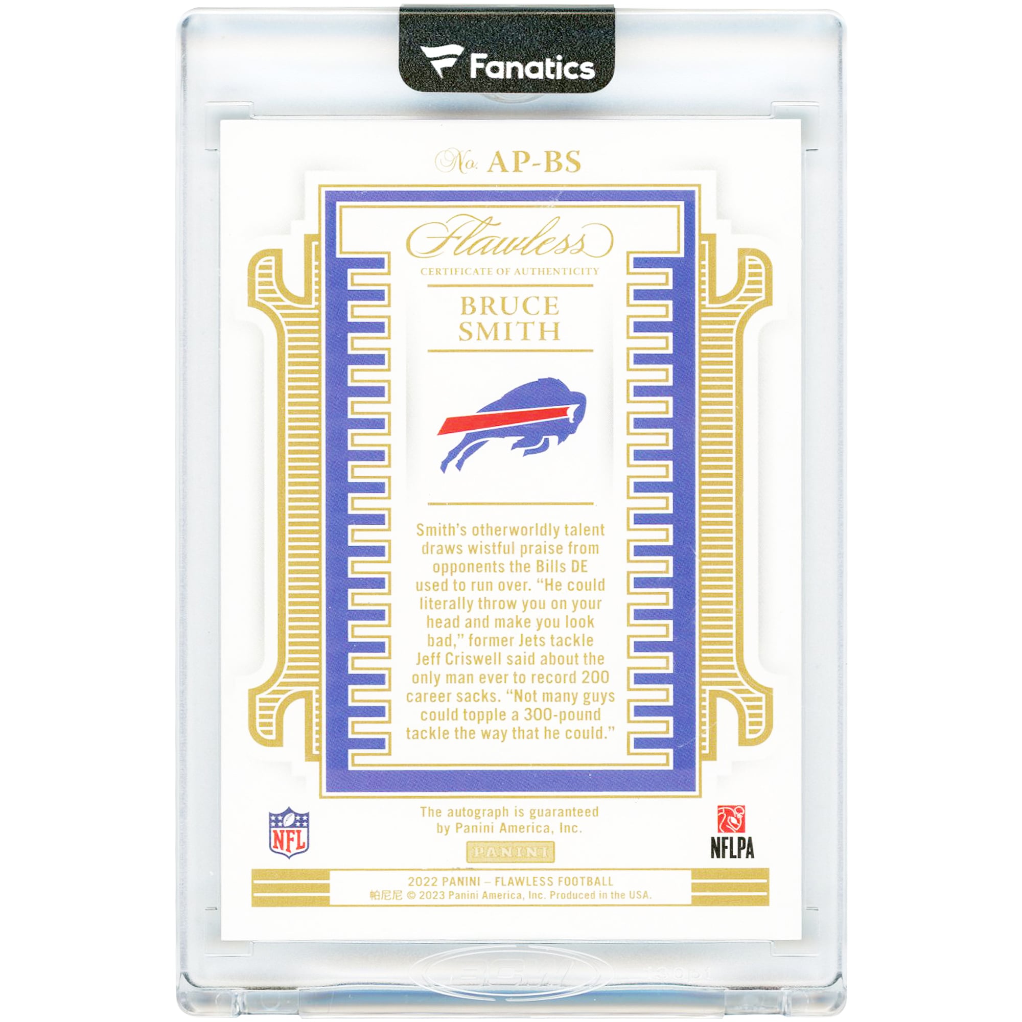Bruce Smith Buffalo Bills Autographed 2022 Panini Flawless All-Pro Ink Emerald #AP-BS #1/3 Card