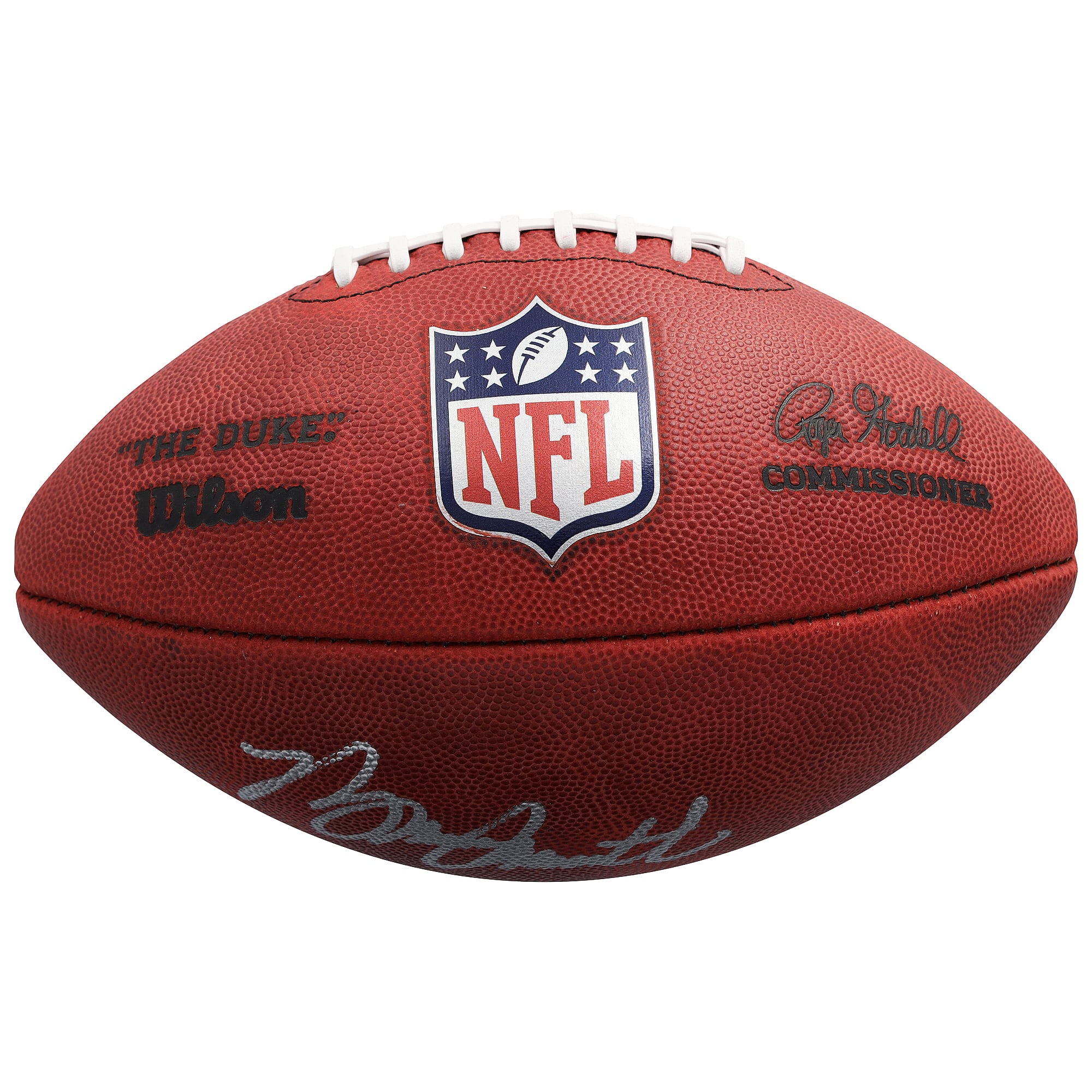 Ballon de football américain Duke en couleur, autographié par Bruce Smith (Buffalo Bills).