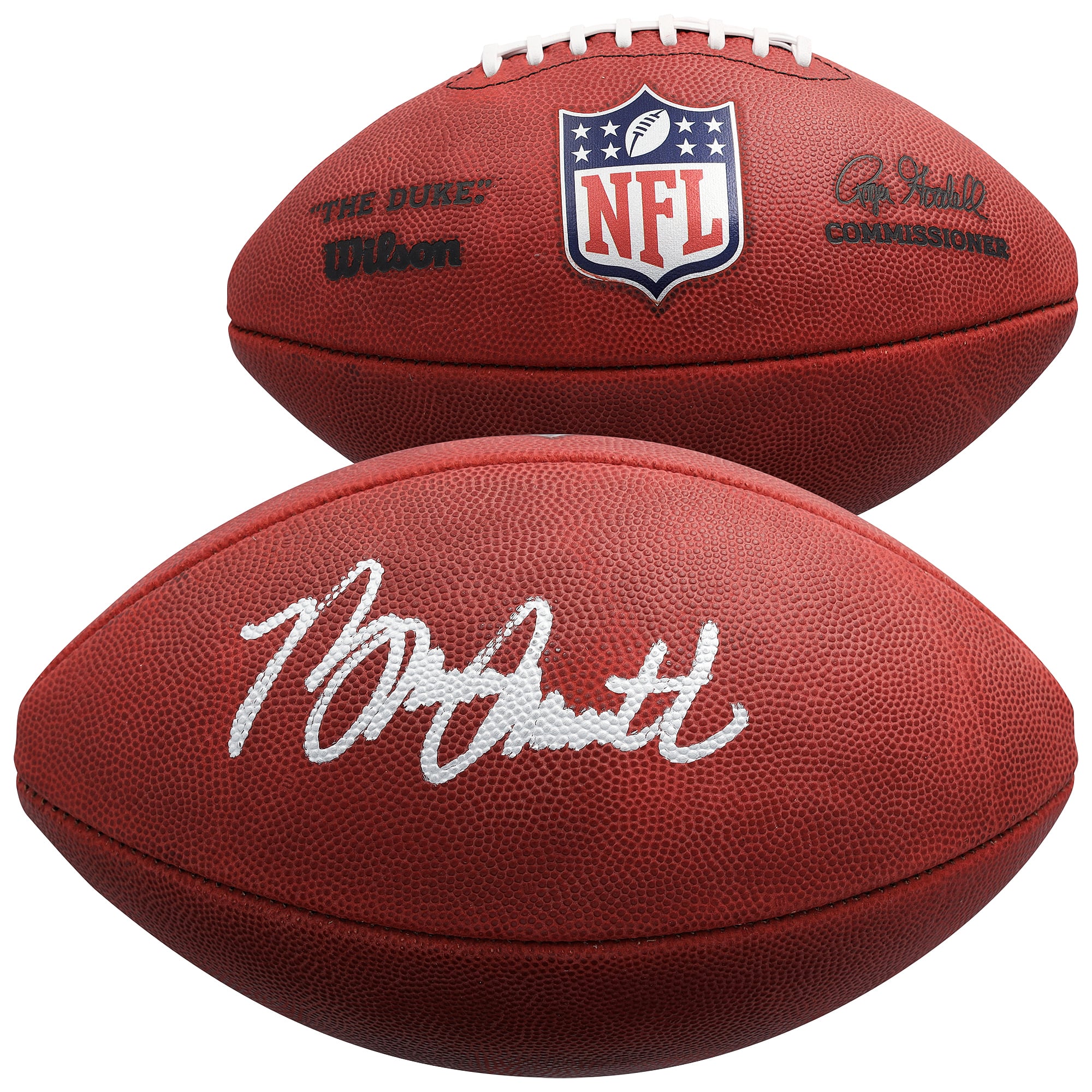 Ballon de football américain Duke en couleur, autographié par Bruce Smith (Buffalo Bills).