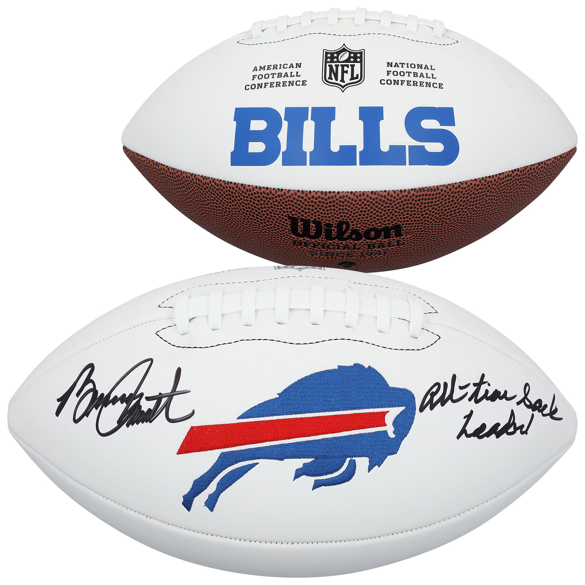 Bruce Smith Buffalo Bills Autographed Wilson White Panel Football with "All-Time Sack Leader" Inscription