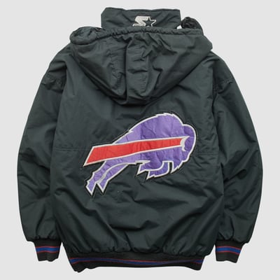 Buffalo Bills Starter 90s Hooded Full Snap Jacket - Black - M by Fanatics Real Vintage