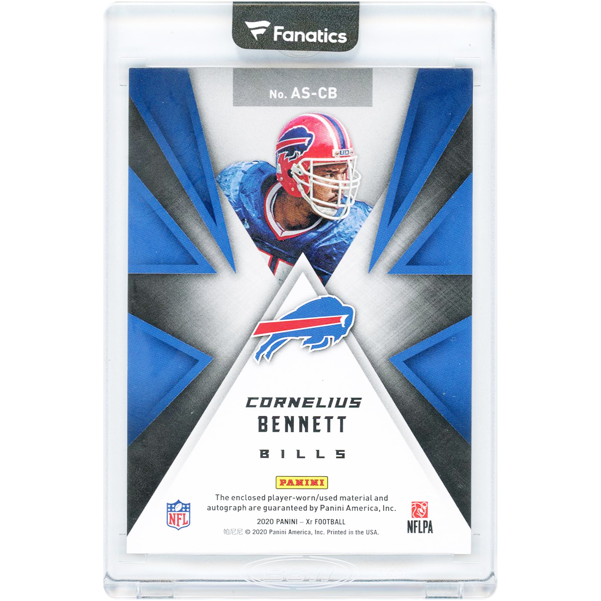 Cornelius Bennett Buffalo Bills Autographed 2020 Panini Xr Autographed Swatches Jersey Relic #AS-CB #6/20 Card
