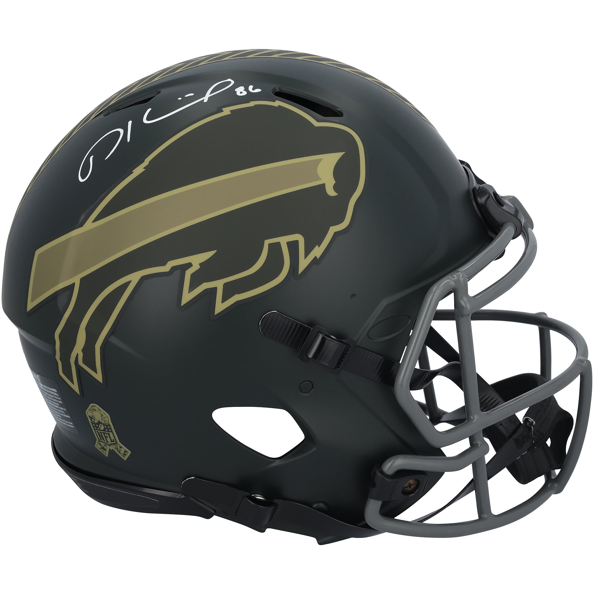 Casque Riddell Speed Authentic 2025 Salute To Service, autographié par Dalton Kincaid (Buffalo Bills)