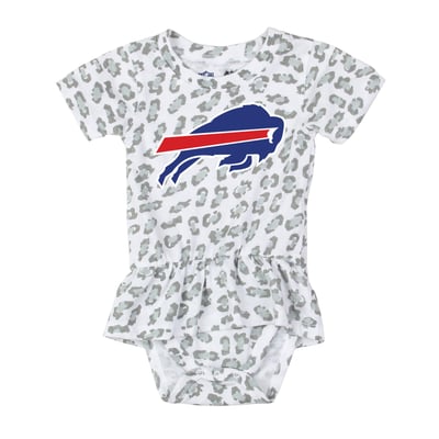  Buffalo Bills Wes & Willy Girls Infant Leopard Print Ruffled Romper - White