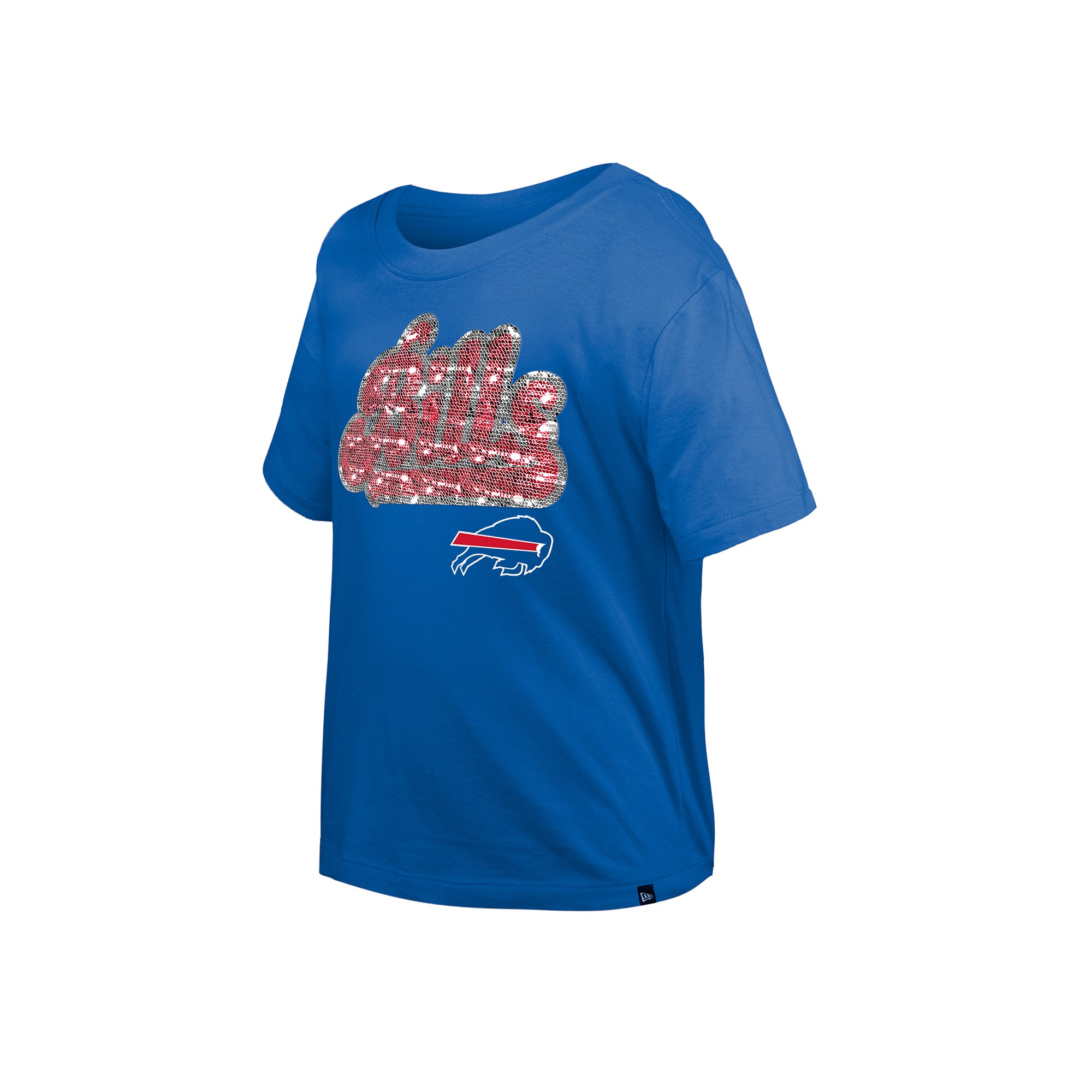 Girls Youth New Era  Royal Buffalo Bills Flip Sequin Boxy T-Shirt