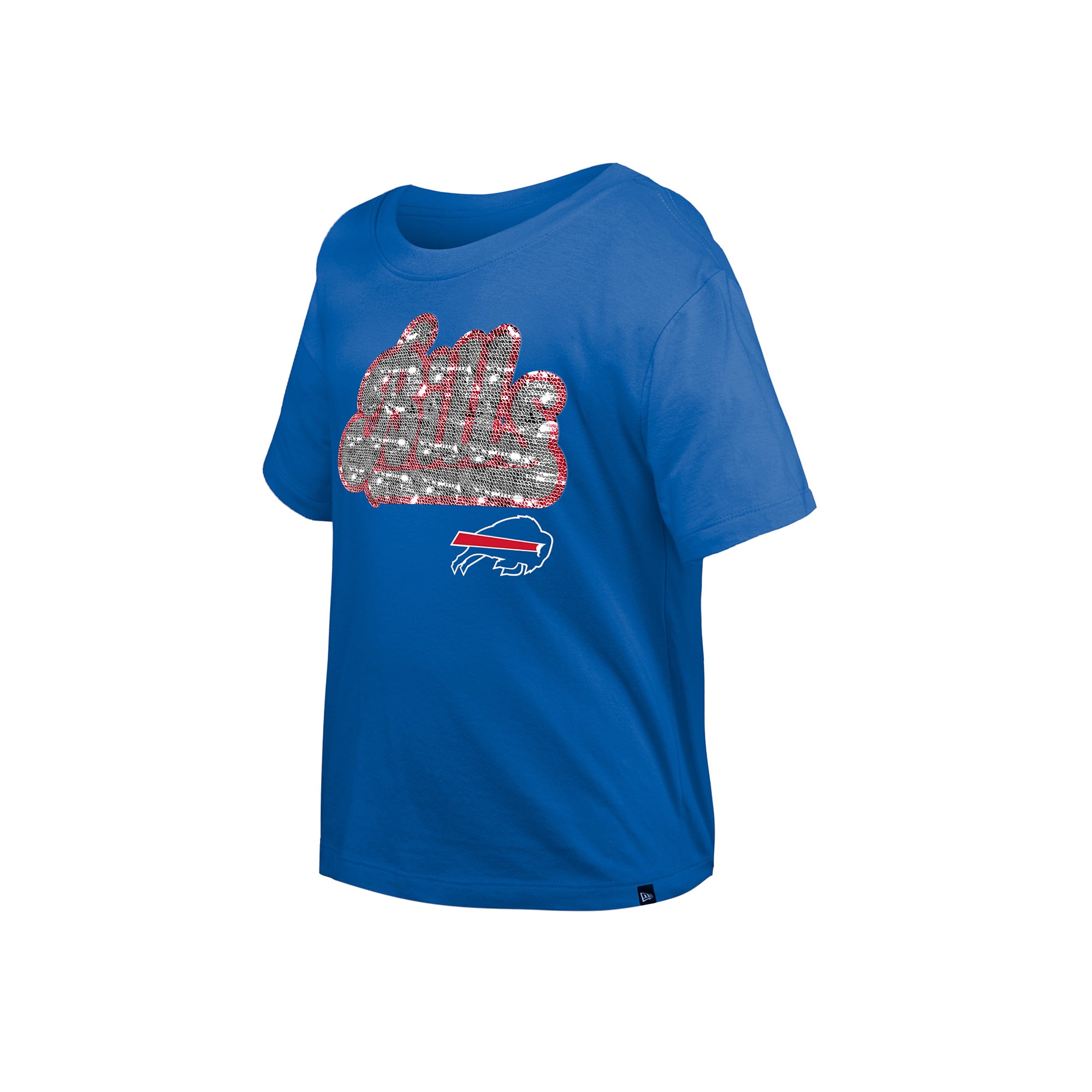 Girls Youth New Era  Royal Buffalo Bills Flip Sequin Boxy T-Shirt