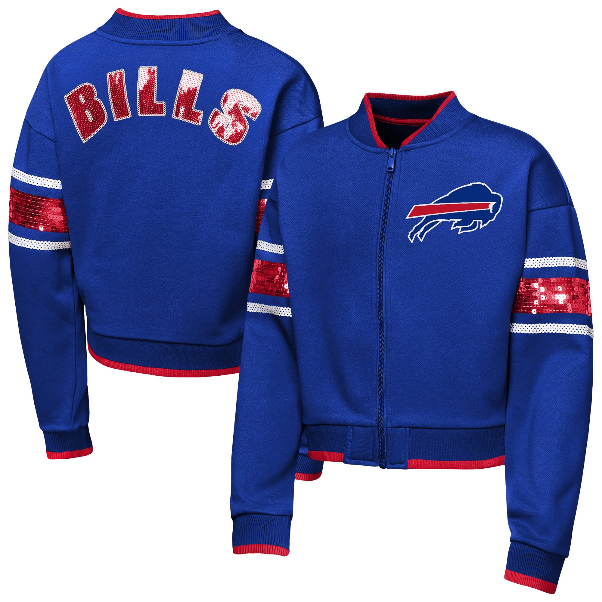 Girls Youth Outerstuff Royal Buffalo Bills MVP Full-Zip Sequin Bomber Jacket