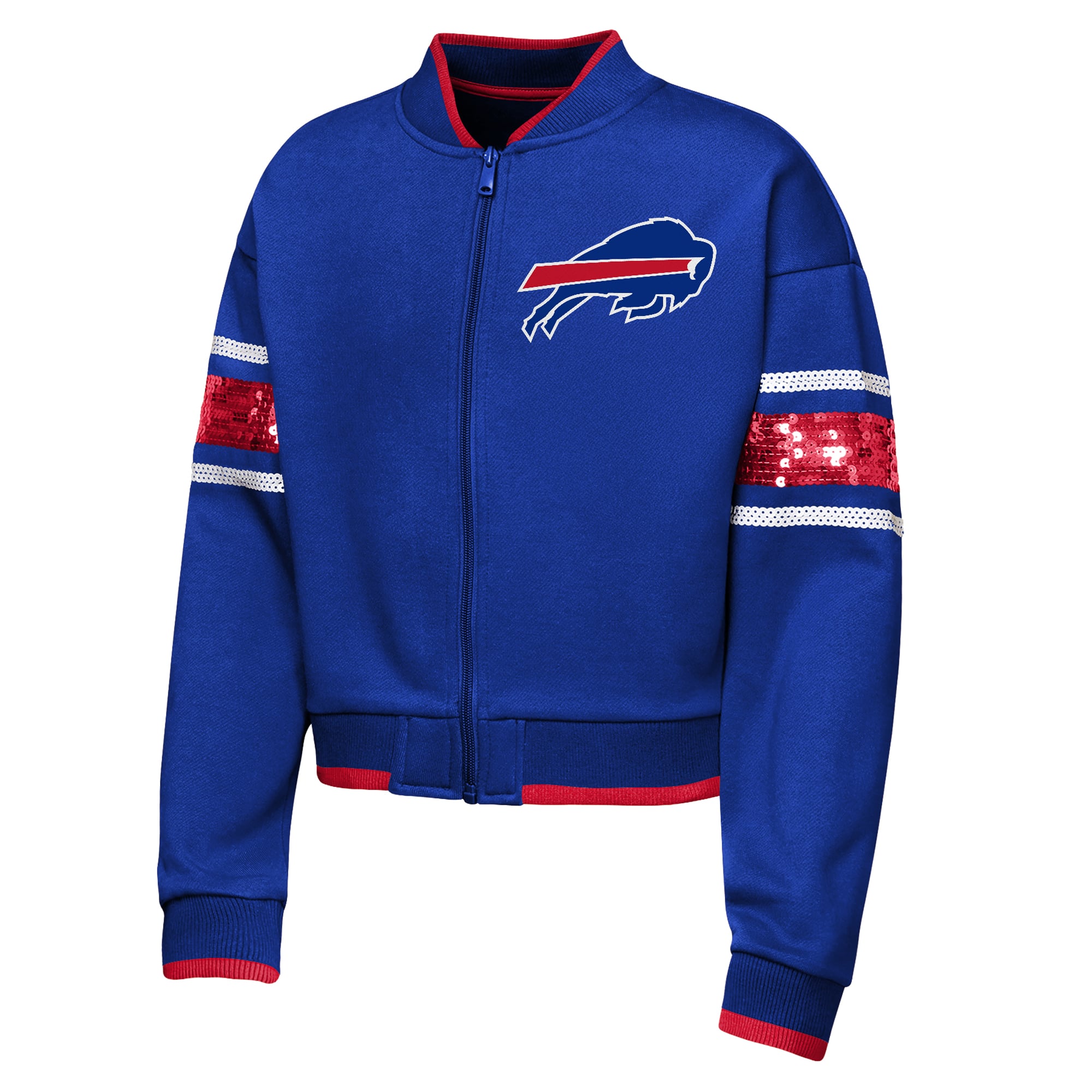 Girls Youth Outerstuff Royal Buffalo Bills MVP Full-Zip Sequin Bomber Jacket