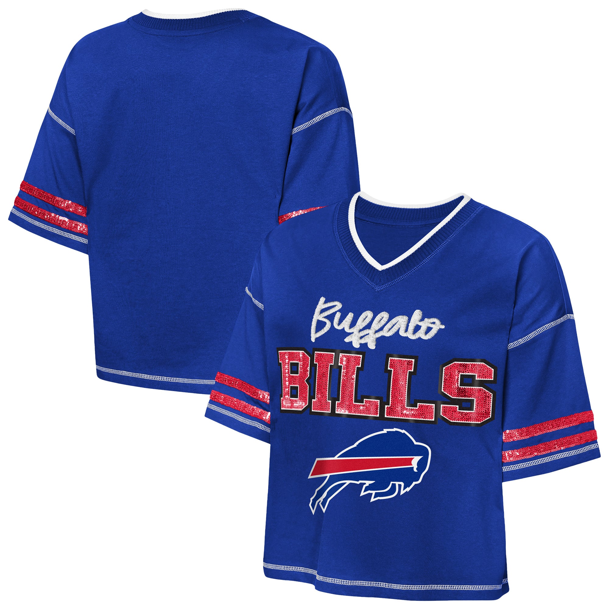 Girls Youth Outerstuff Royal Buffalo Bills Toe Tap Sequin T-Shirt