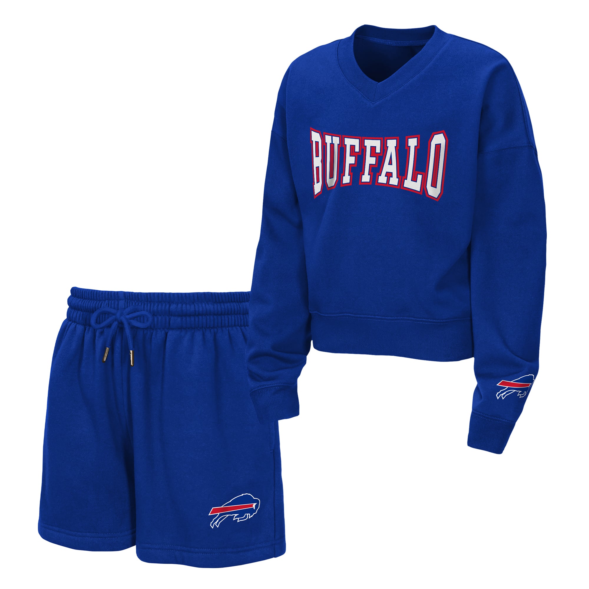 Ensemble sweat-shirt à col en V et short polaire Red Zone des Royal Buffalo Bills pour jeunes filles par Erin Andrews