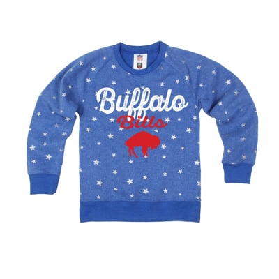  Buffalo Bills Wes & Willy Girls Youth Shimmer Star Reverse Sweatshirt - Royal