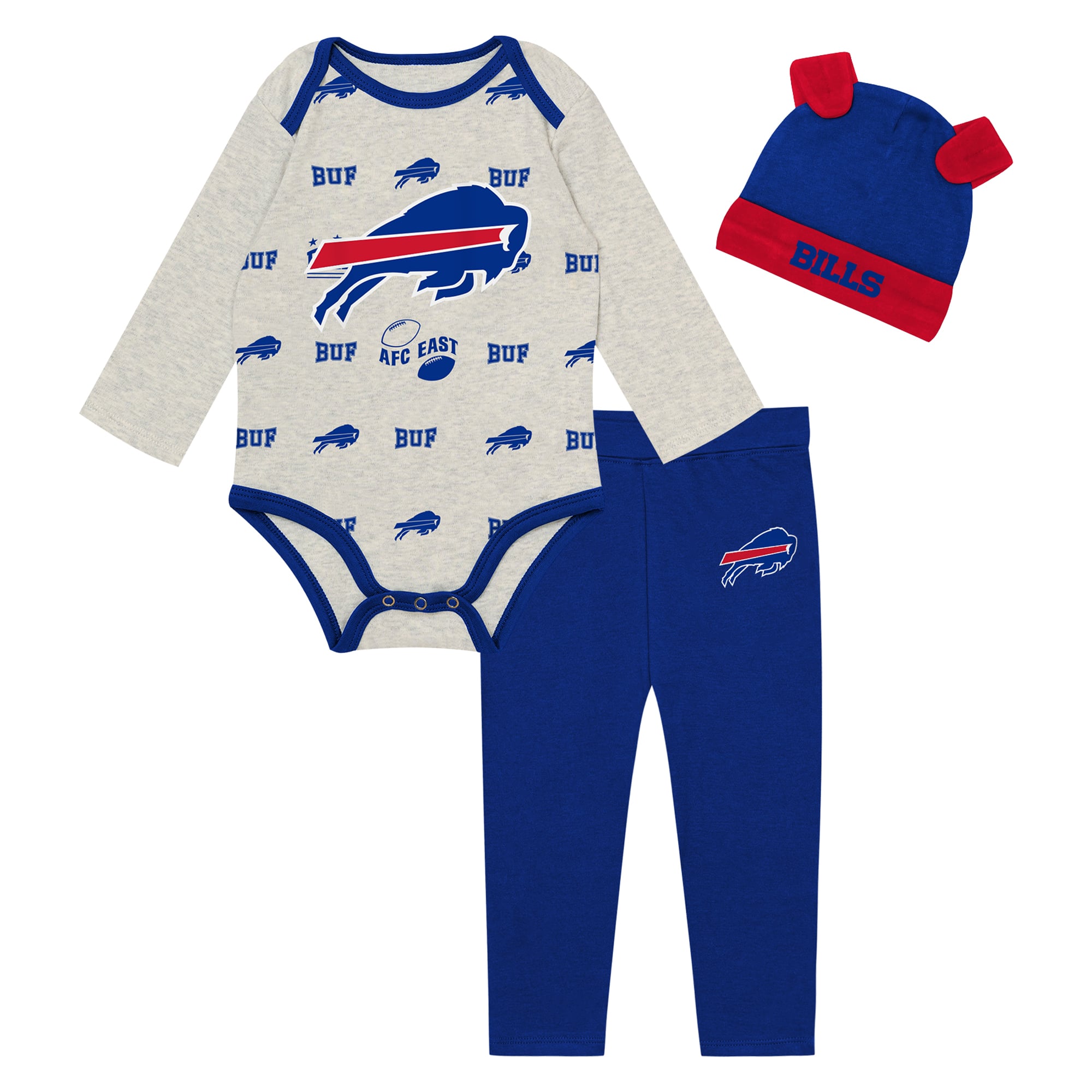 Infant Outerstuff Heather Gray/Royal Buffalo Bills Huddles and Giggles Three-Piece Set