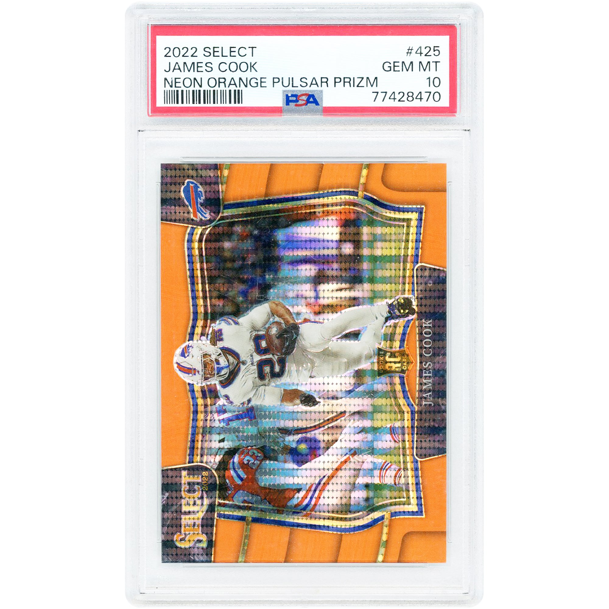 James Cook Buffalo Bills 2022 Panini Select Neon Orange Pulsar Prizm #425 #6/7 PSA Authenticated 10 Card
