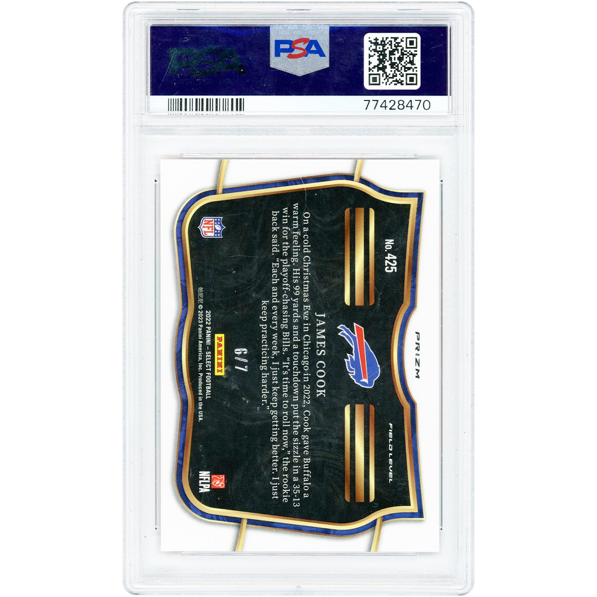 James Cook Buffalo Bills 2022 Panini Select Neon Orange Pulsar Prizm #425 #6/7 PSA Authenticated 10 Card