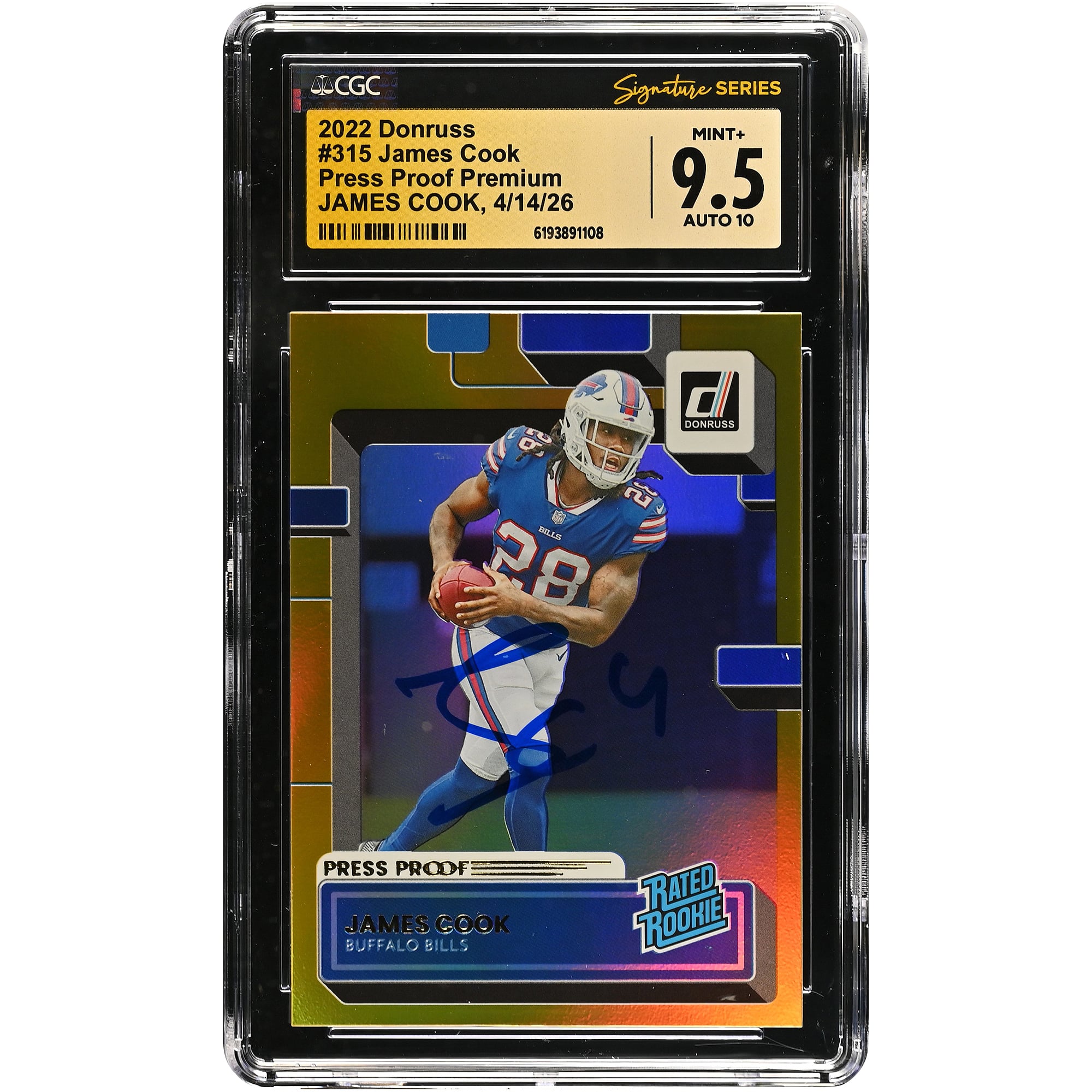 James Cook Buffalo Bills Autographed 2022 Donruss Press Proof Premium #315 CGC Fanatics Witnessed Authenticated /10 Rookie Card