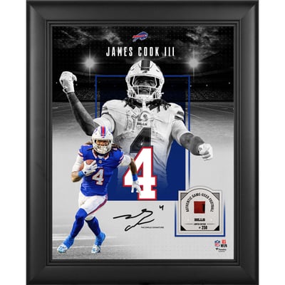 James Cook III Buffalo Bills Facsimile Signature Fanatics Authentic Framed 11" x 14" Showcase Collage with a Piece of Game-Used Football - Limited Edition of 250