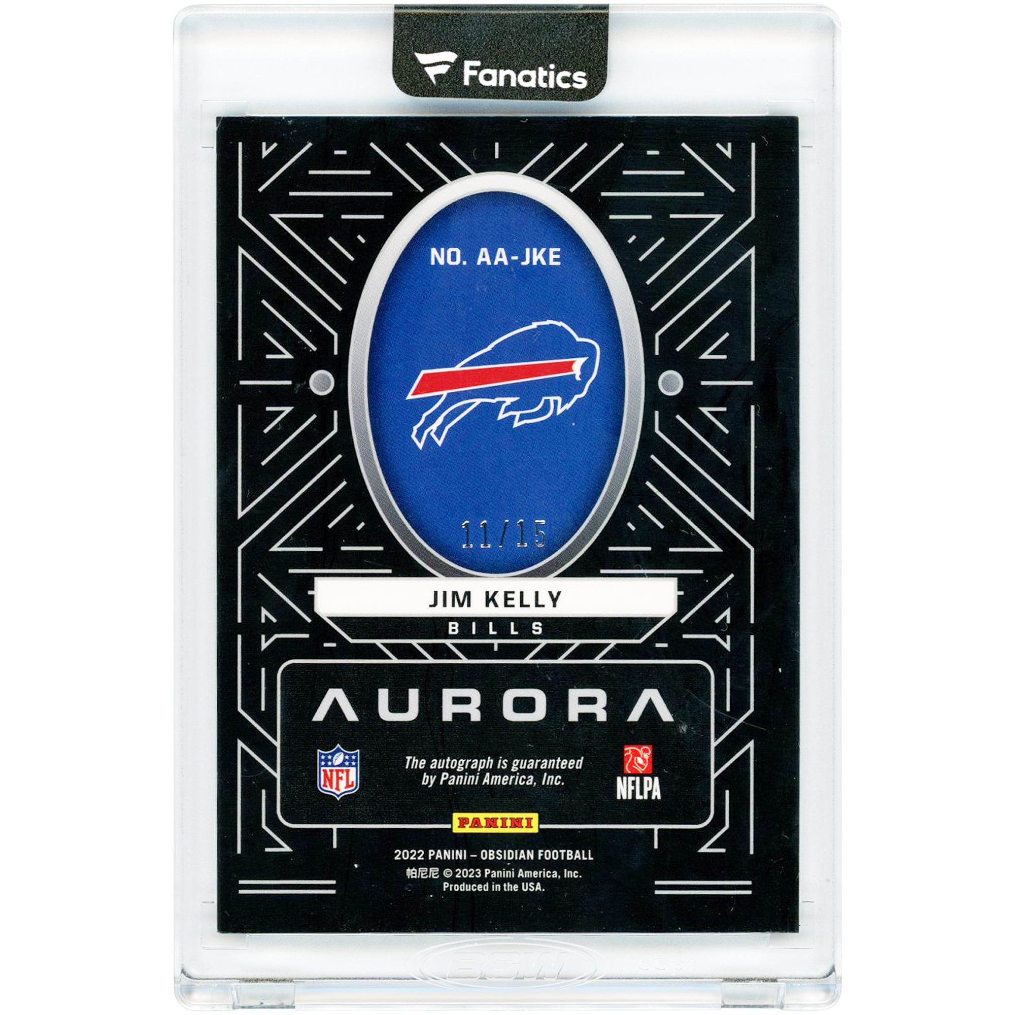 Carte autographiée de Jim Kelly (Buffalo Bills) 2022 Panini Obsidian Aurora Green #AA-JKE # 11