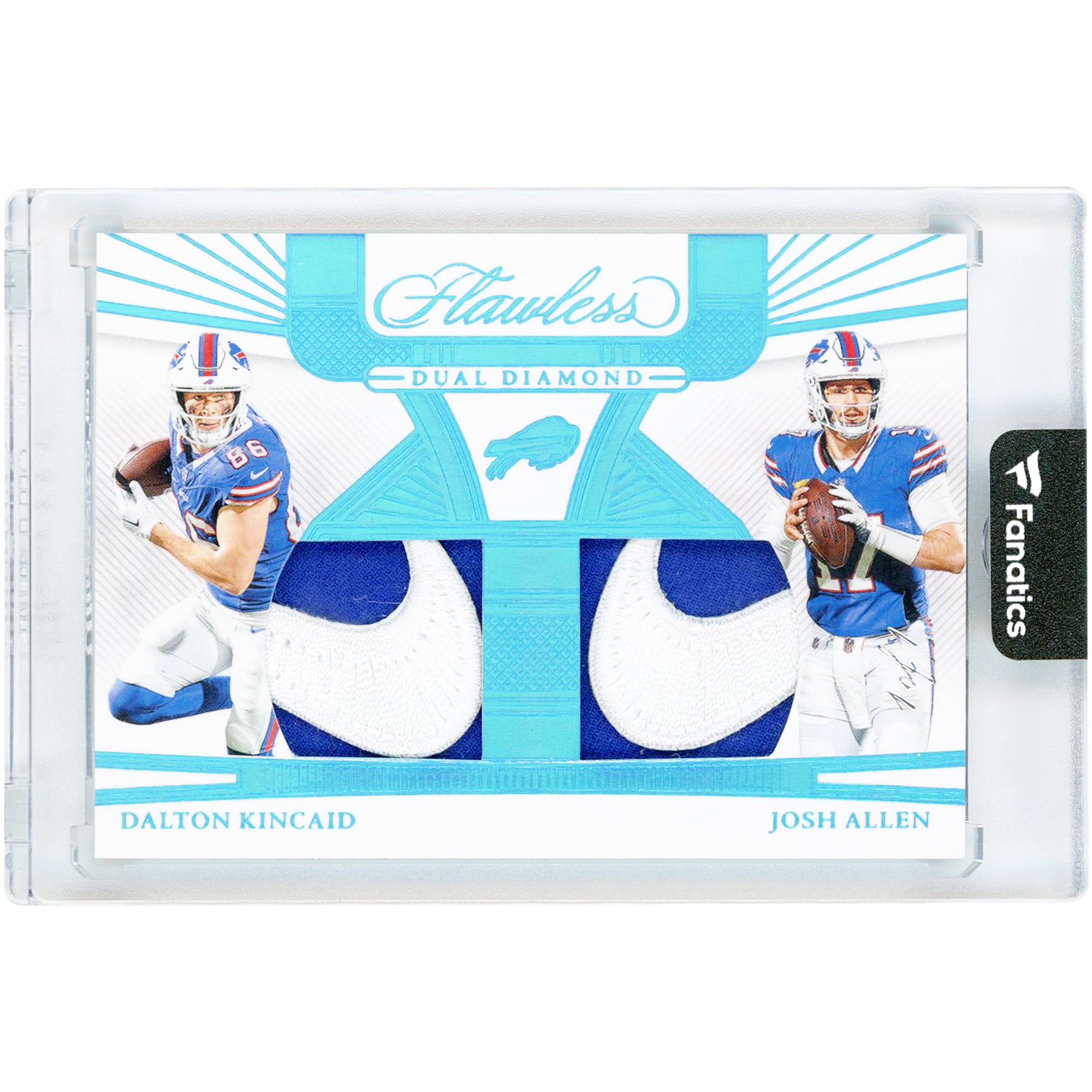Josh Allen & Dalton Kincaid Buffalo Bills 2024 Panini Flawless Dual Nike Swoosh Relics Platinum #DDM-DKD #1/1 Card