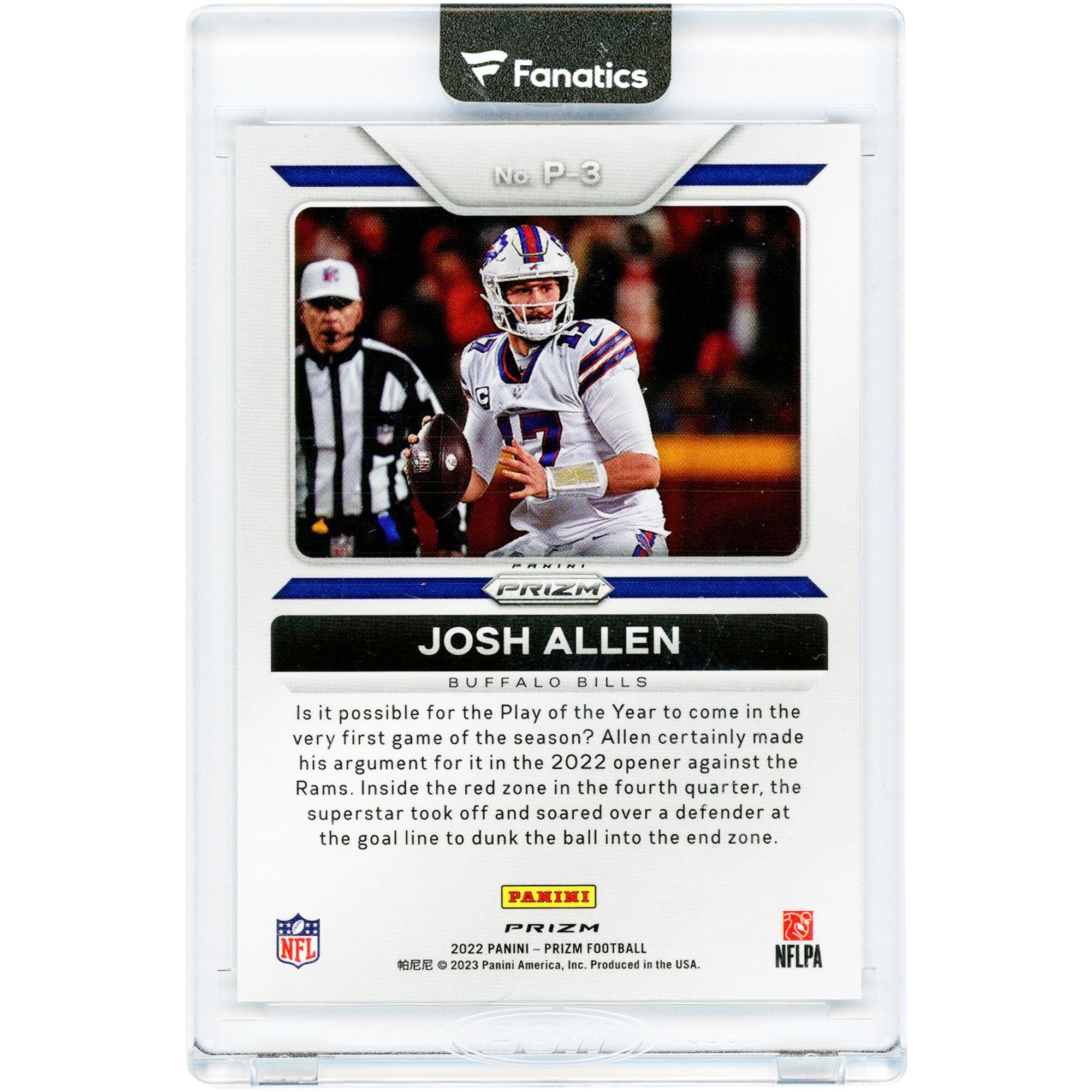 Carte Josh Allen Buffalo Bills 2022 Panini Prizm Profiles Case Hit #P-3