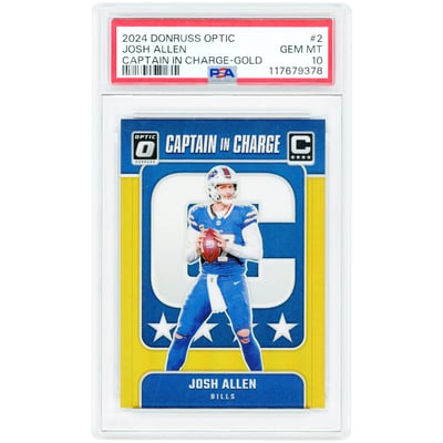 Josh Allen Buffalo Bills 2024 Panini Donruss Optic Captain in Charge Gold Prizm #2 #7/10 PSA Authenticated 10 Card