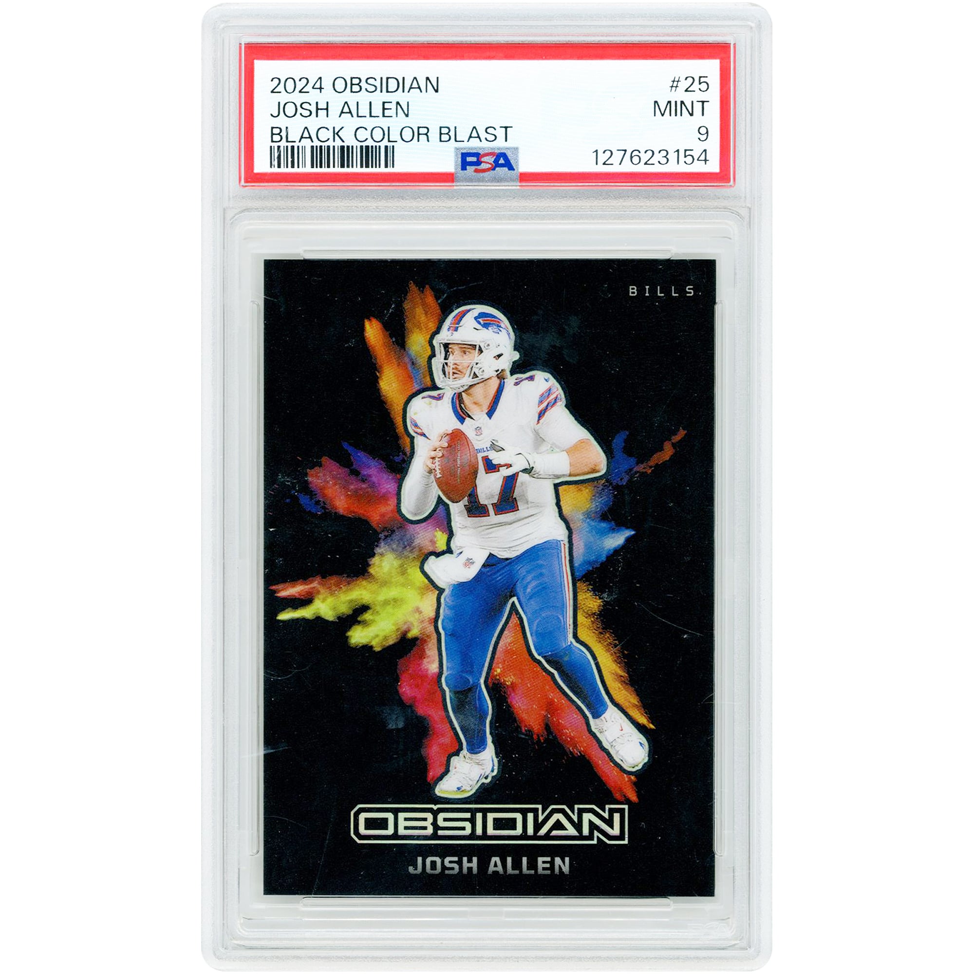 Carte Josh Allen Buffalo Bills 2024 Panini Obsidian Black Color Blast n° 25 authentifiée PSA 9