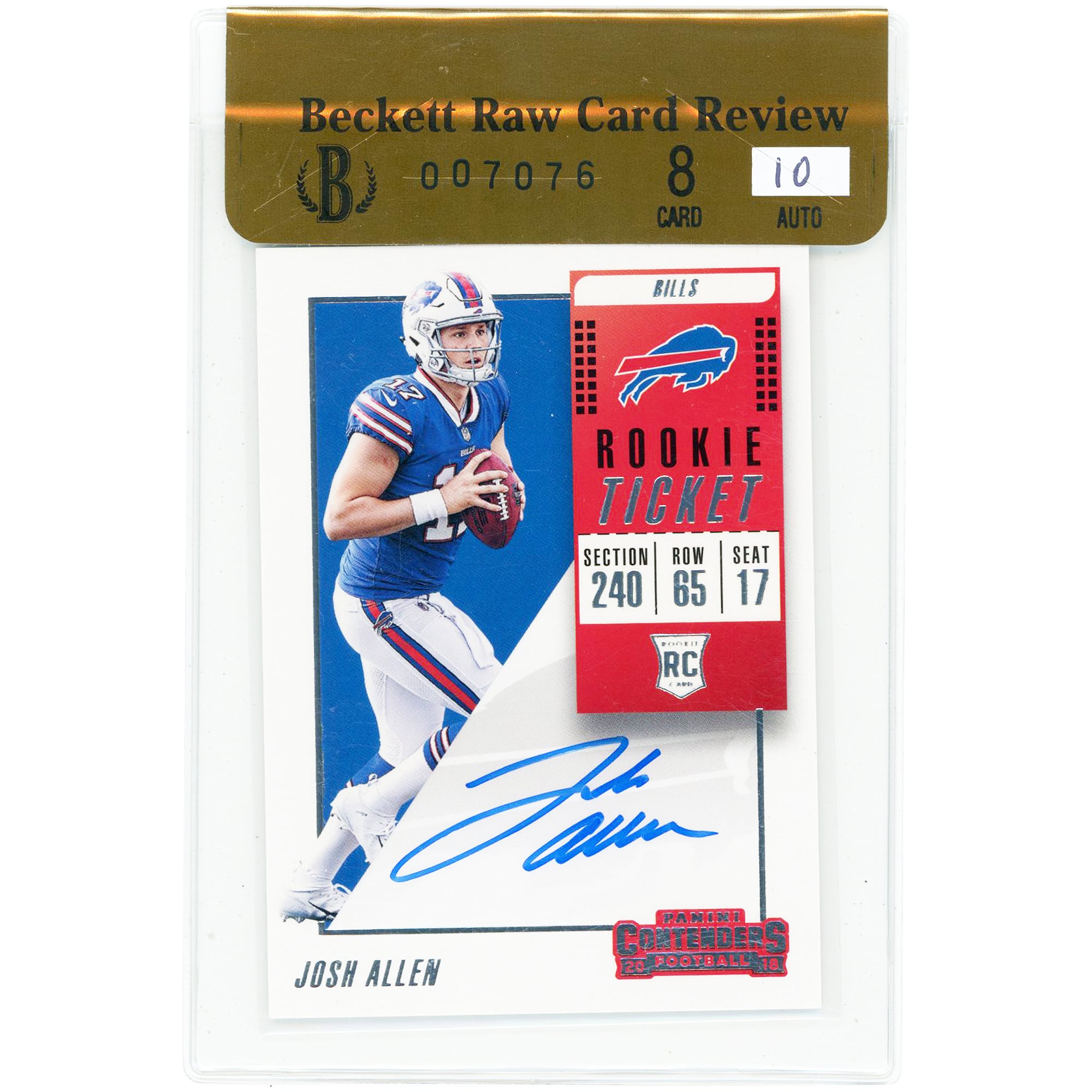 Josh Allen Buffalo Bills Autographed 2018 Panini Contenders Rookie Ticket #105 BGS Authenticated 8/10 Rookie Card