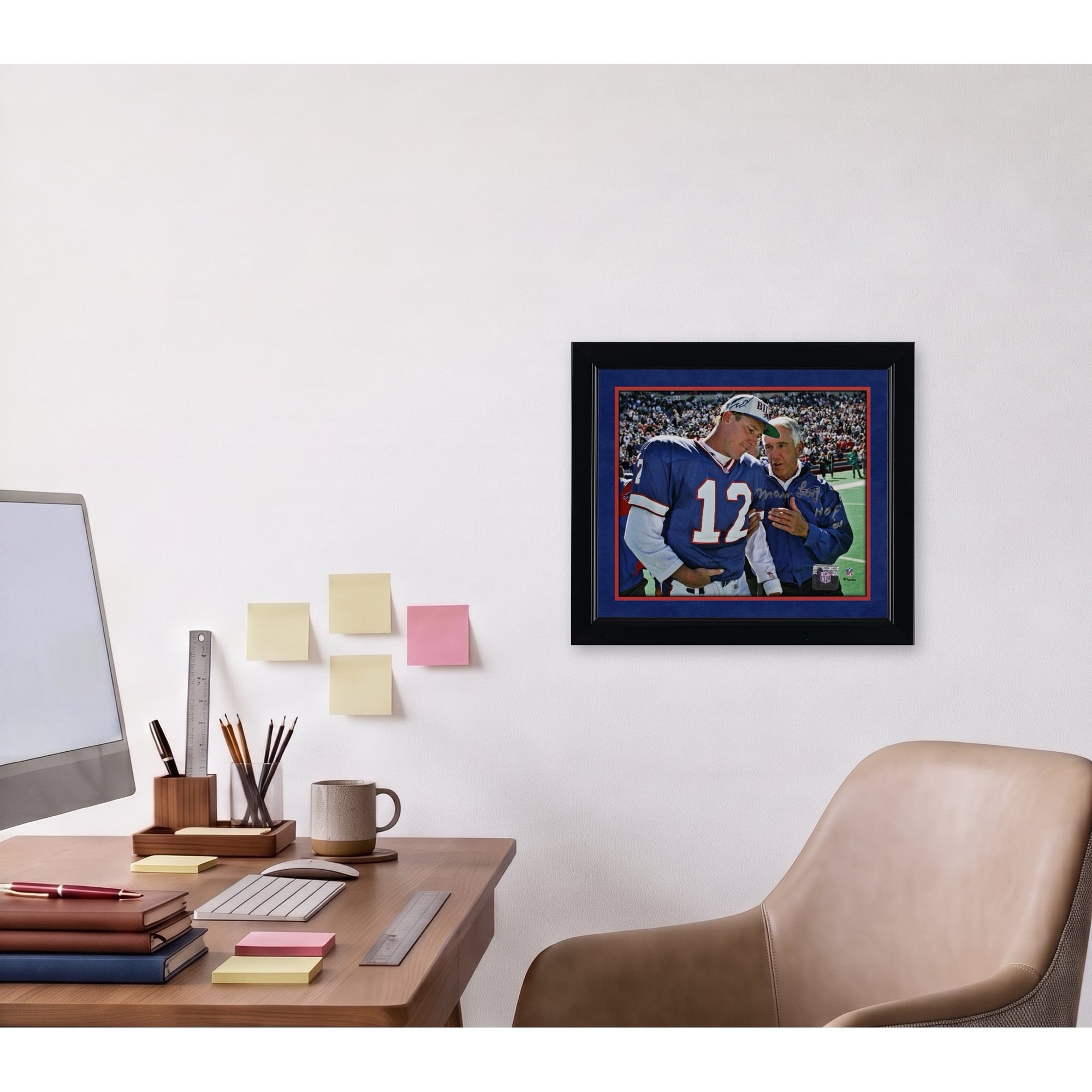 Marv Levy Buffalo Bills Autographed 8" x 10" Talking to Kelly Photograph with "HOF 01" Inscription