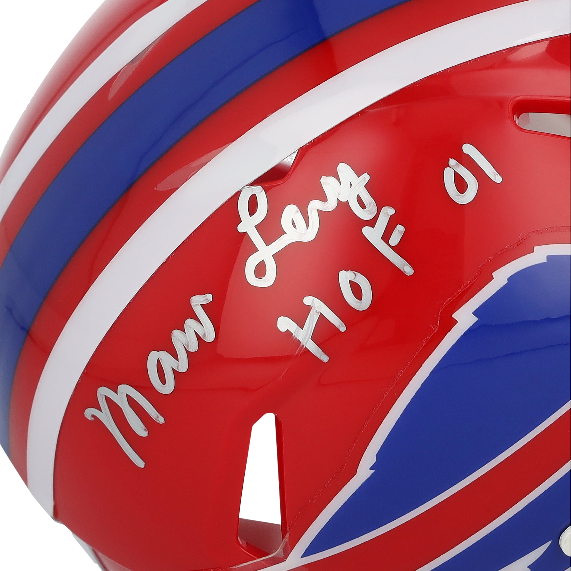 Casque miniature Riddell rétro Speed ​​1987-2001 autographié par Marv Levy des Buffalo Bills avec inscription « HOF 01 »