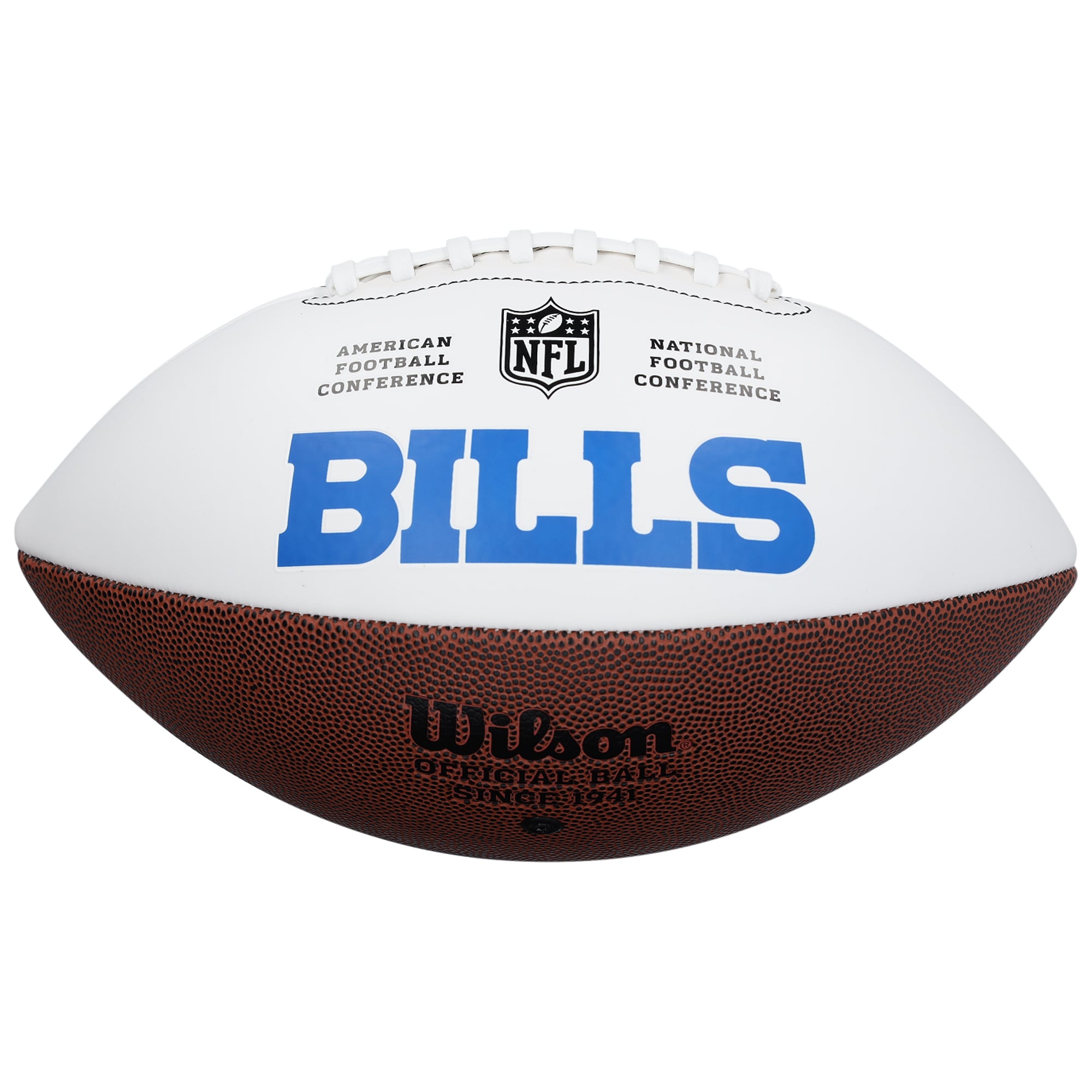 Ballon de football Wilson White Panel autographié par Marv Levy des Buffalo Bills avec inscription « HOF 01 »