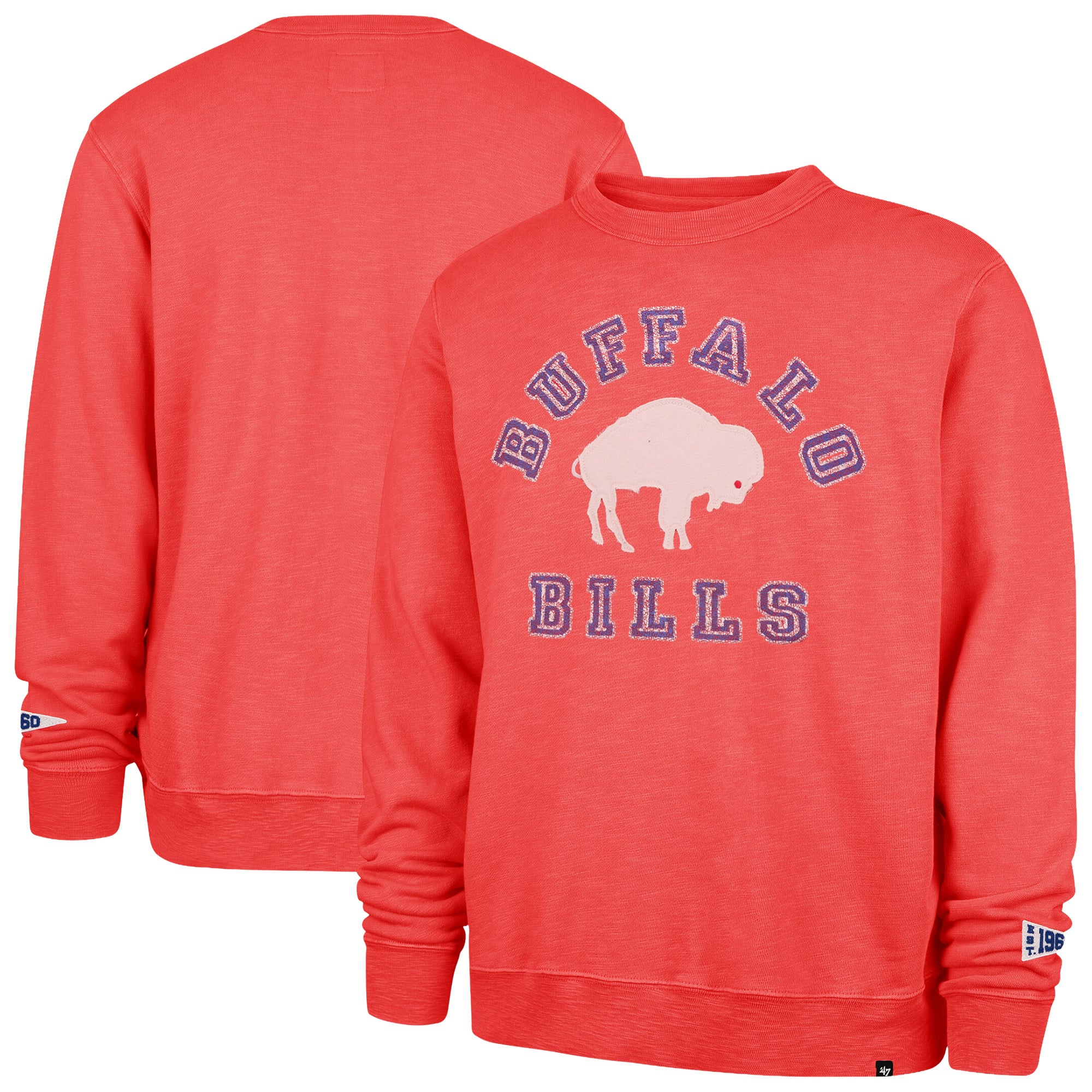 Men's '47 Red Buffalo Bills Calderwood Well Worn French Terry Sweatshirt