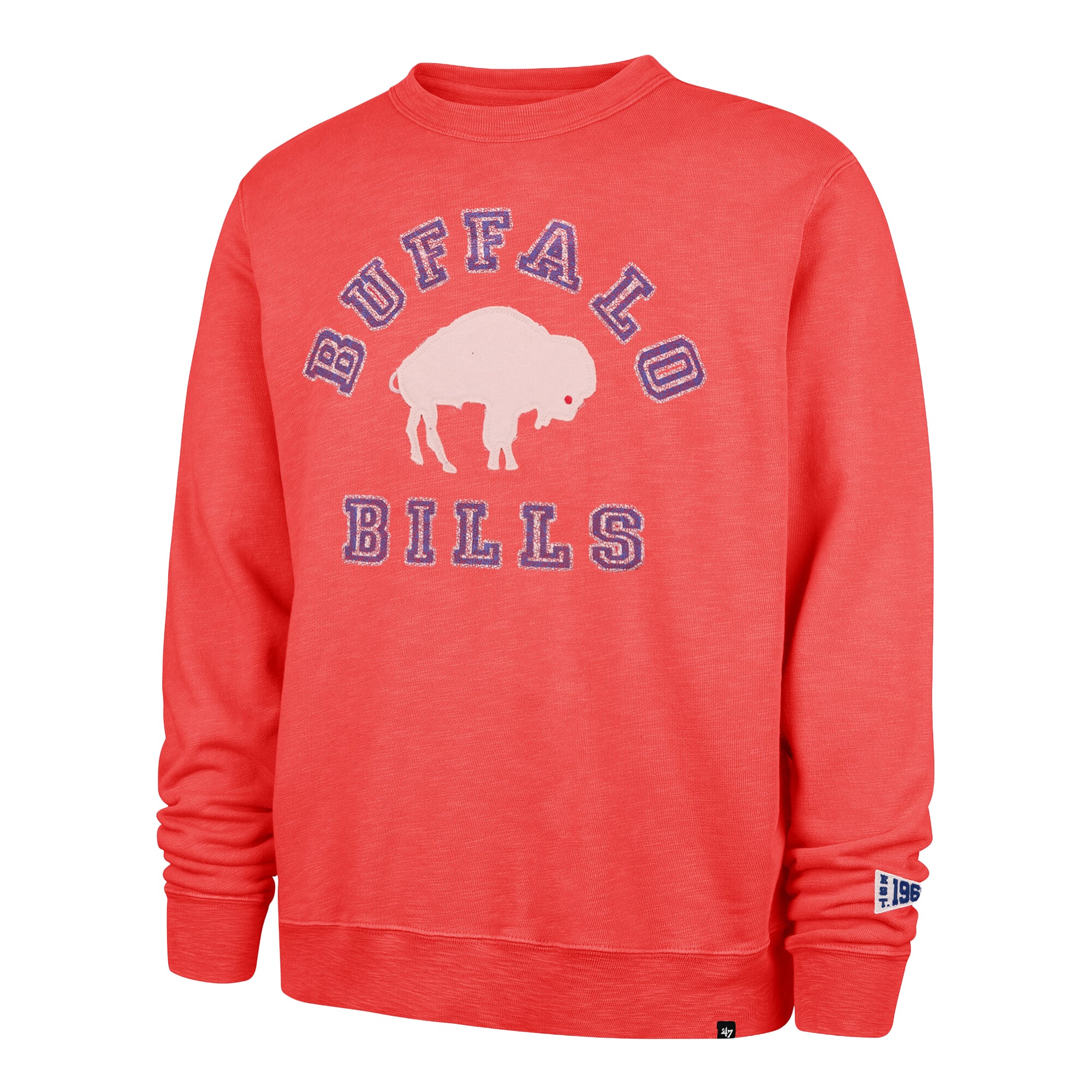 Men's '47 Red Buffalo Bills Calderwood Well Worn French Terry Sweatshirt