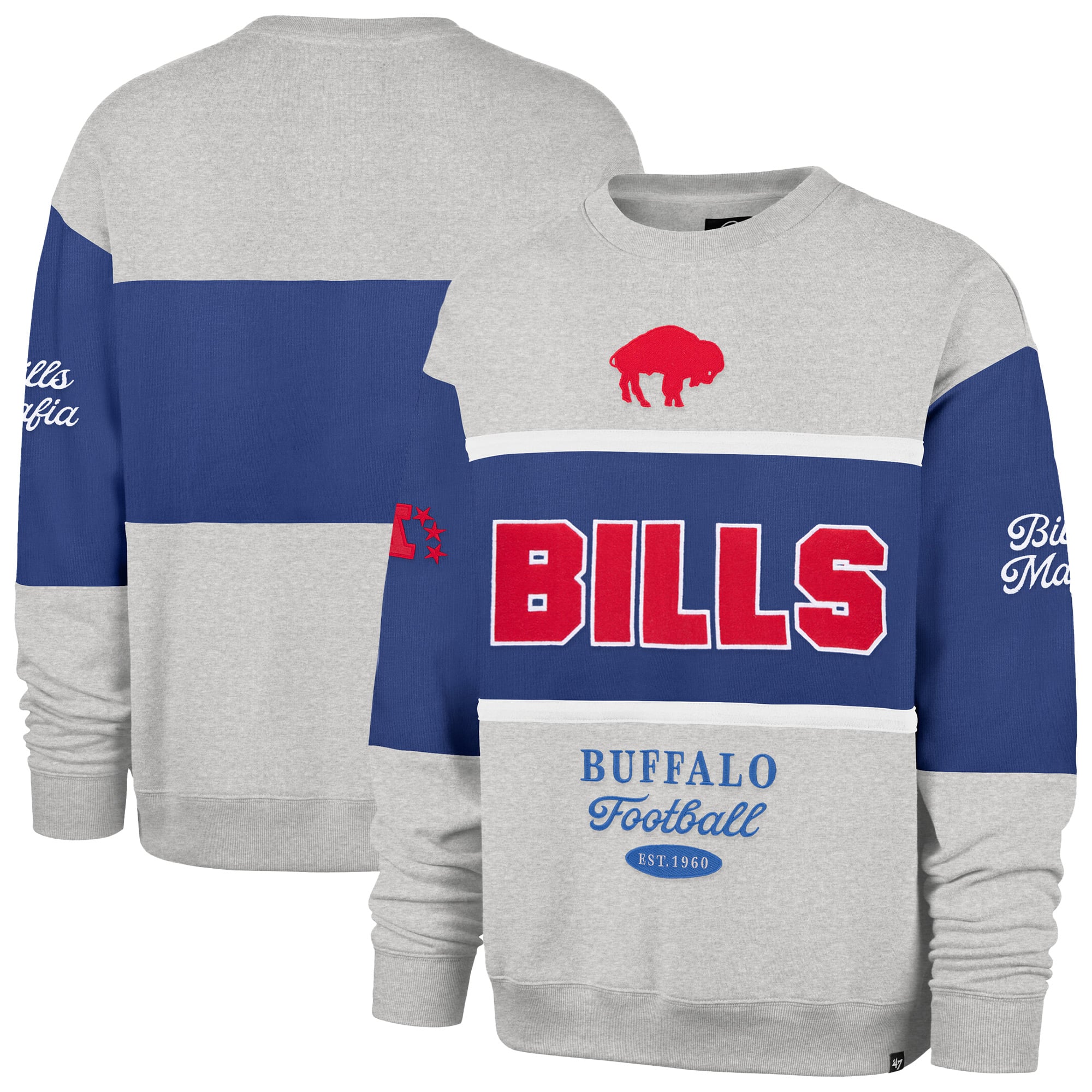 Sweat-shirt homme '47 Royal/Gris chiné Buffalo Bills Blockfield Maximalist