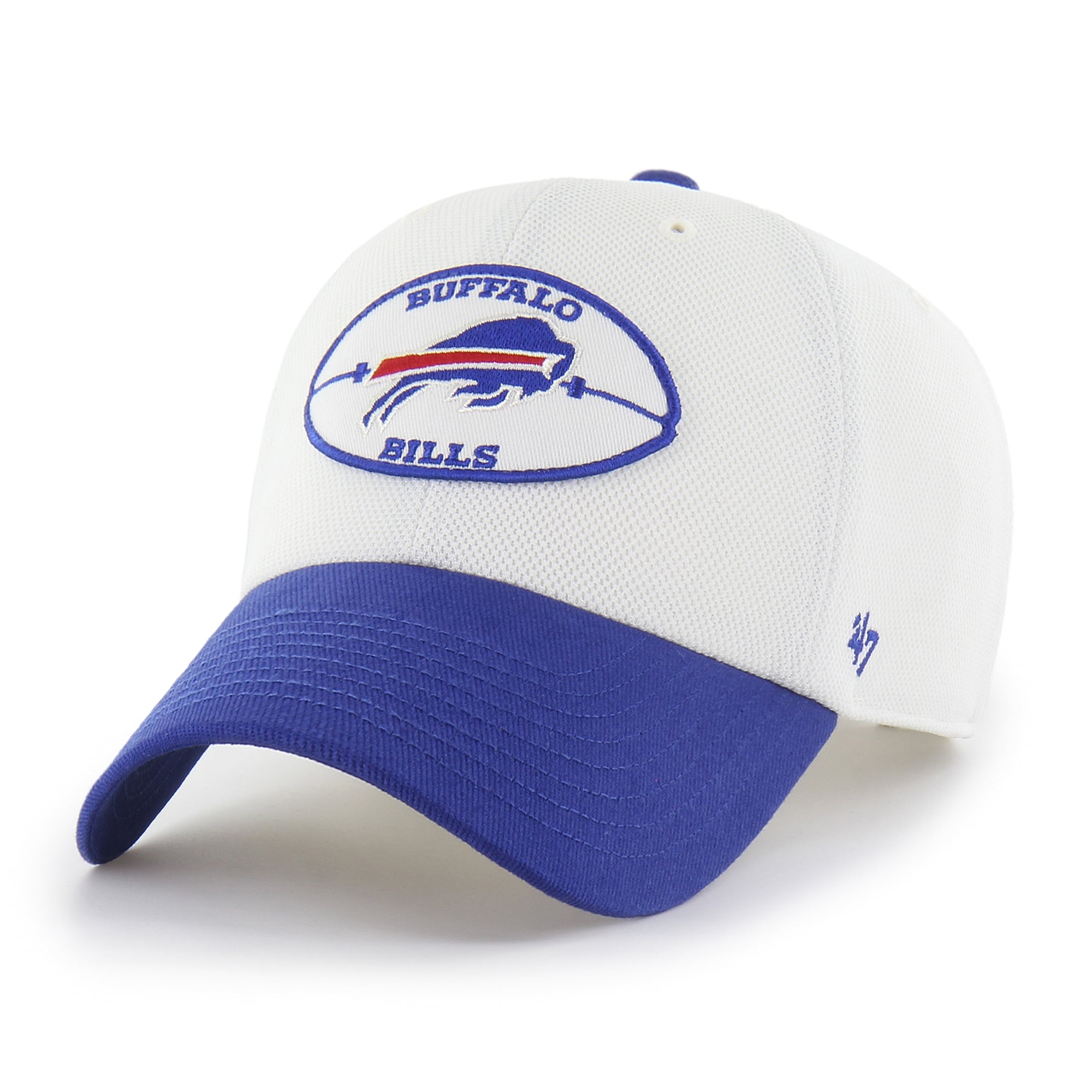 Men's '47 White/Royal Buffalo Bills Pique Patch Clean Up Adjustable Hat