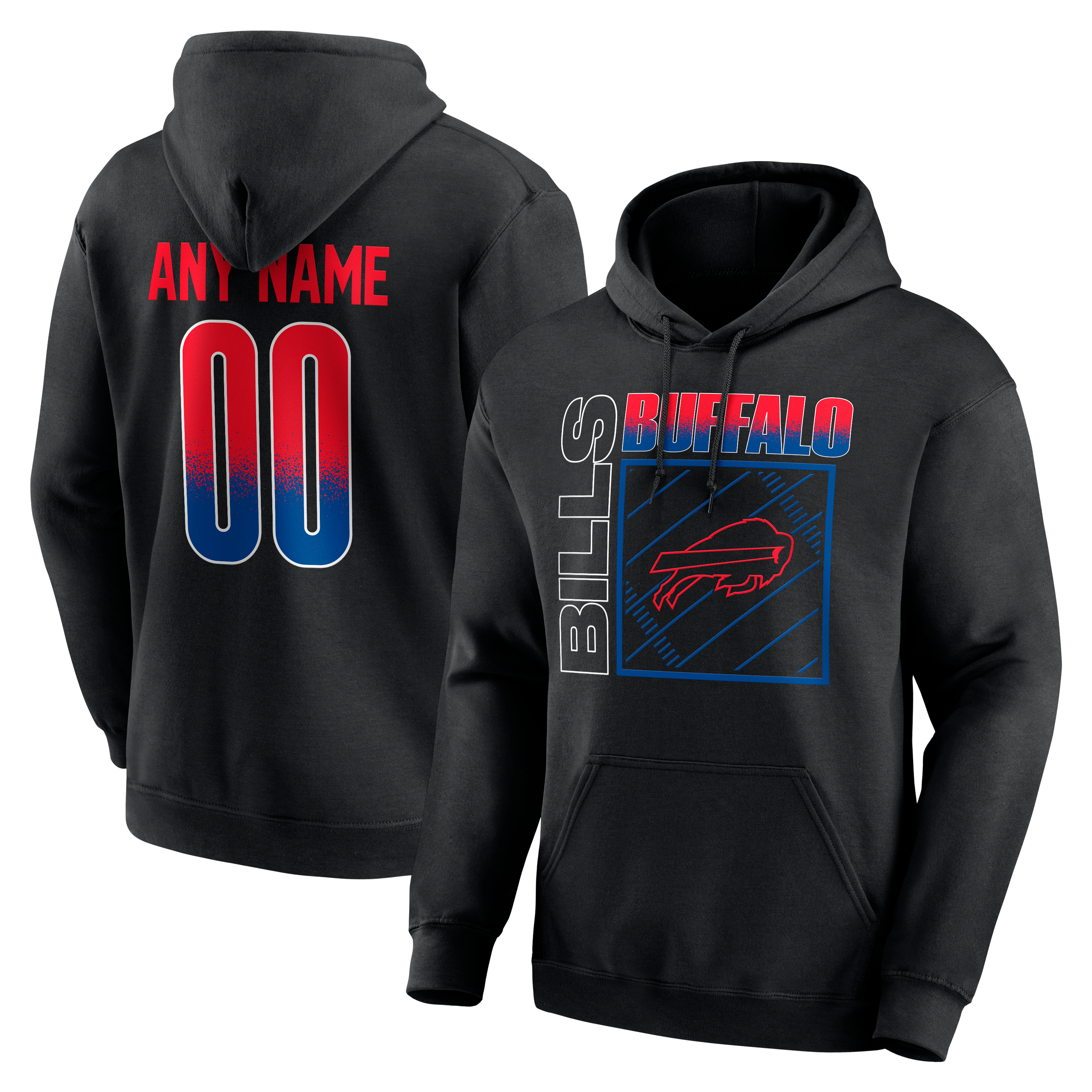 Men's Black Buffalo Bills Home Field Pop Personalized Name & Number Hoodie
