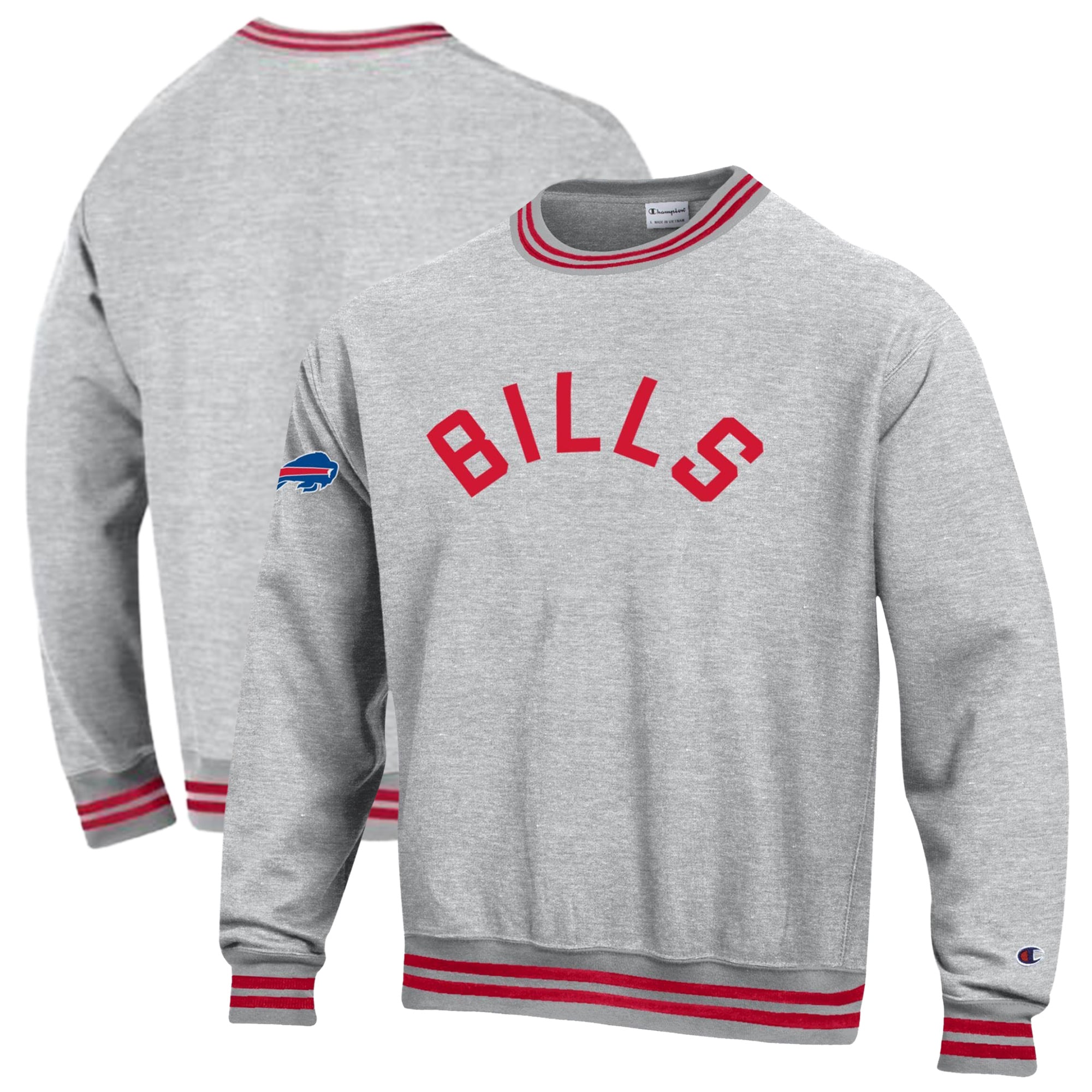 Men's Champion Heather Gray/Red Buffalo Bills Reverse Weave Yarn Dye Sweatshirt