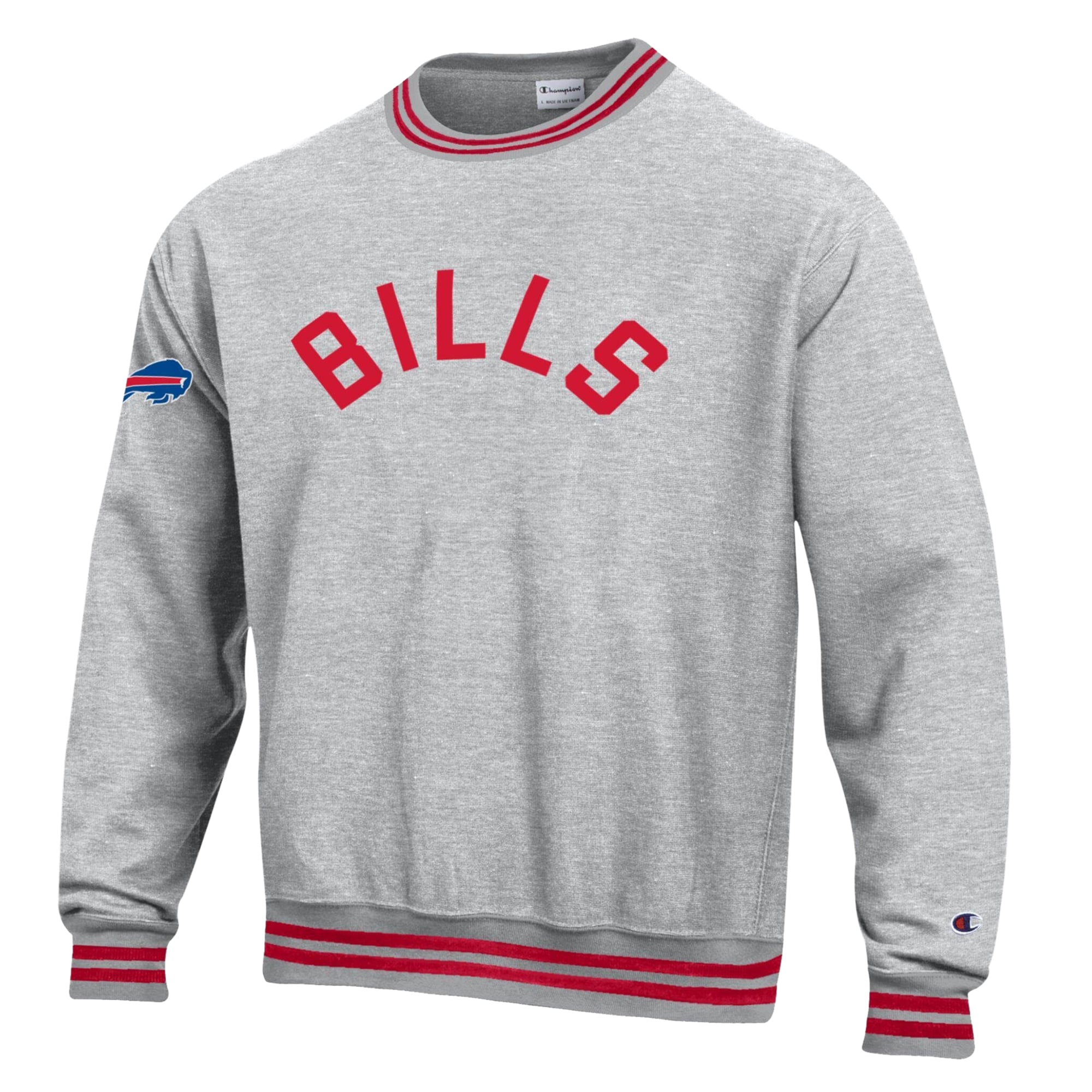 Men's Champion Heather Gray/Red Buffalo Bills Reverse Weave Yarn Dye Sweatshirt