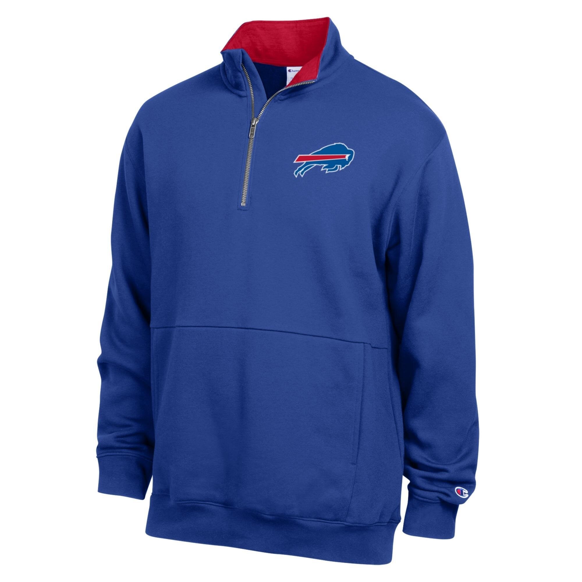 Pull-over en polaire à col zippé Champion Royal/Rouge Buffalo Bills pour homme