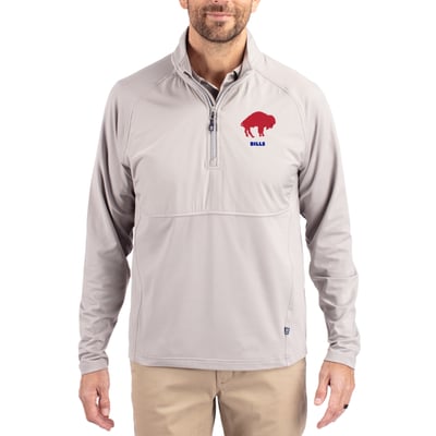 Buffalo Bills Cutter & Buck Adapt Eco Knit Hybrid Recycled Quarter-Zip Throwback Pullover Top - Gray